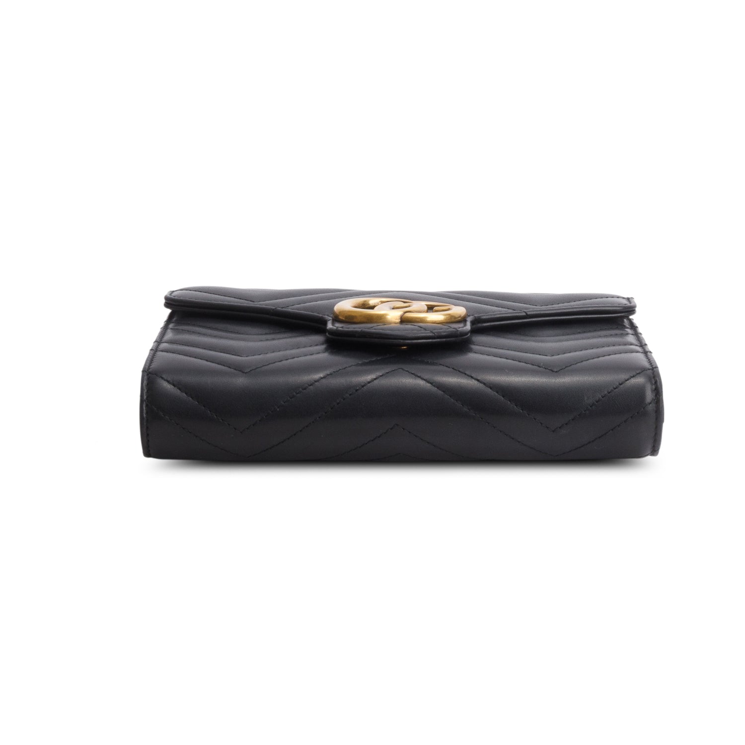 Gucci Black Calfskin Matelasse GG Marmont Wallet on Chain w/ Box