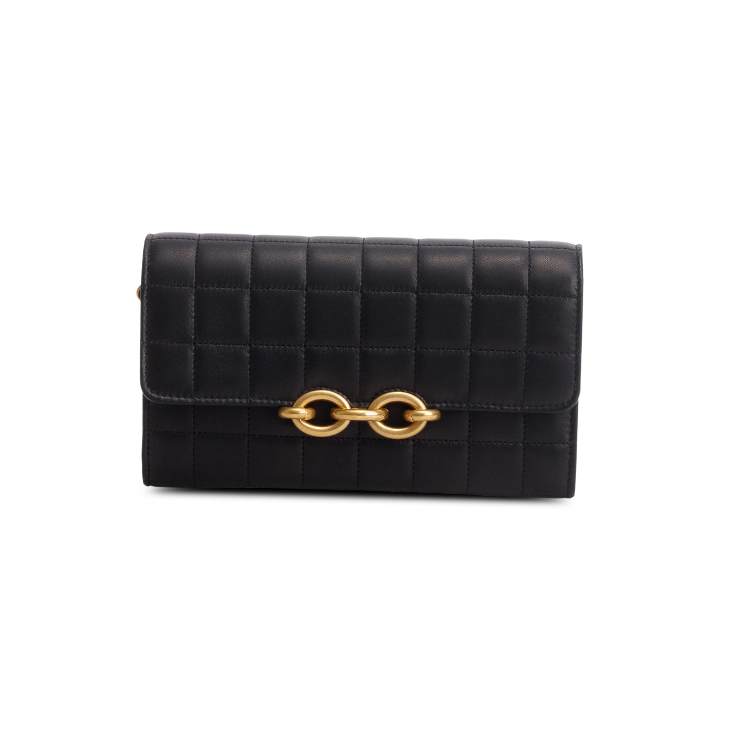 Saint Laurent Black 2022 Lambskin Carre Quilted Le Maillon Wallet on Chain w/ Box