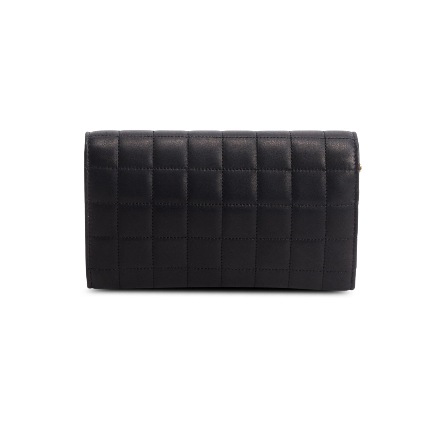 Saint Laurent Black 2022 Lambskin Carre Quilted Le Maillon Wallet on Chain w/ Box