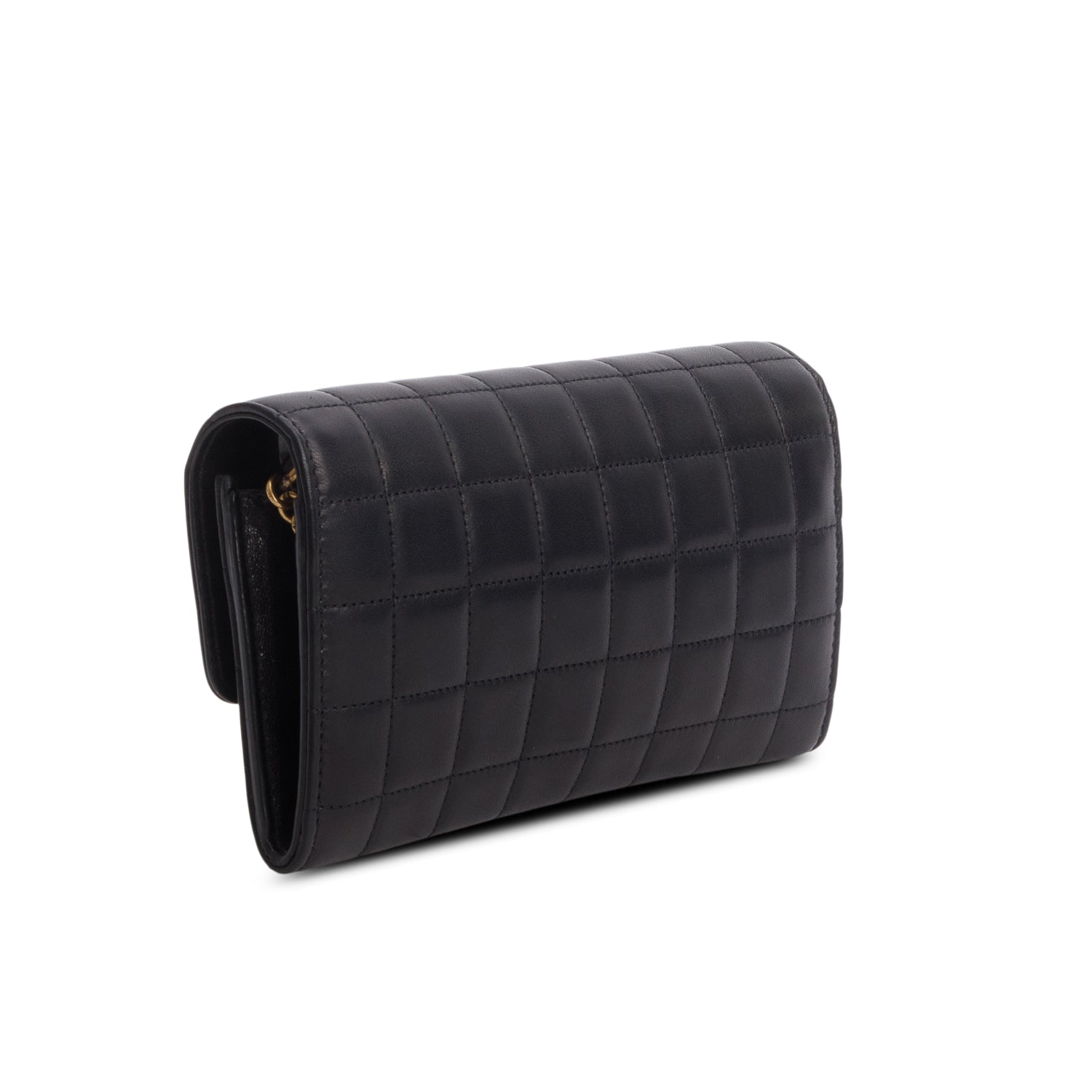 Saint Laurent Black 2022 Lambskin Carre Quilted Le Maillon Wallet on Chain w/ Box