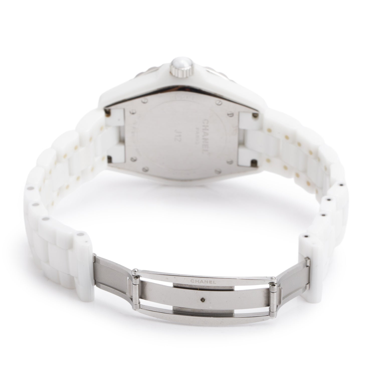 Chanel Stainless Steel & White Ceramic Diamond Bezel J12 42 MM Automatic Watch White Diamond Dial