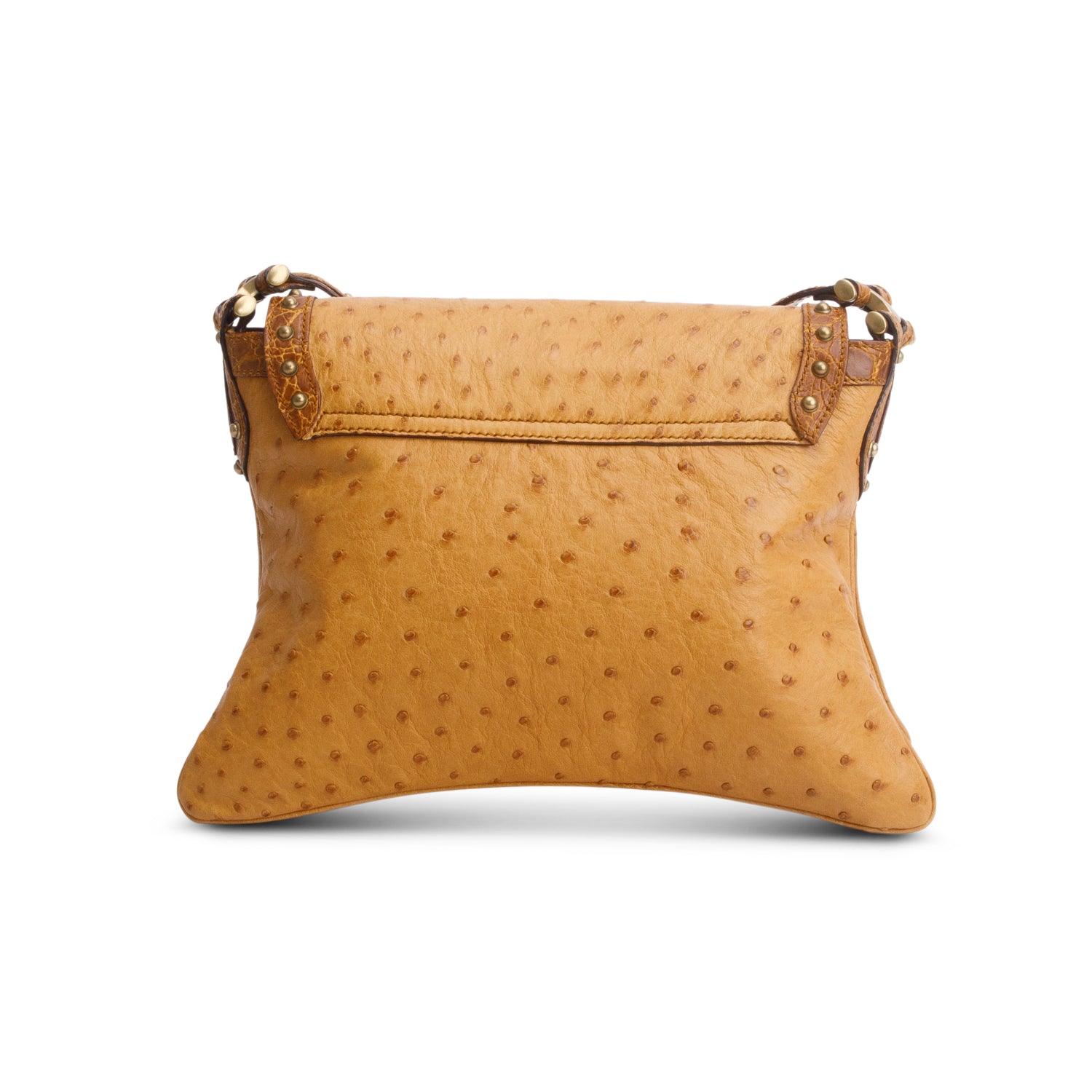 Gucci Brown Ostrich Studded Pelham Flap Bag