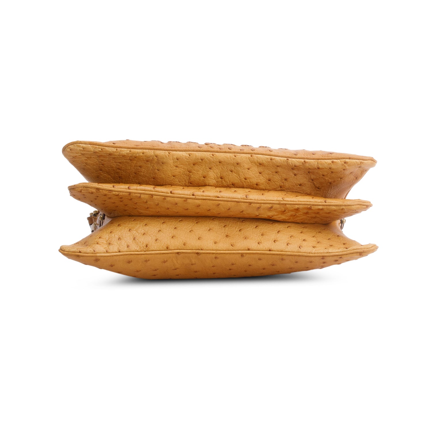 Gucci Brown Ostrich Studded Pelham Flap Bag