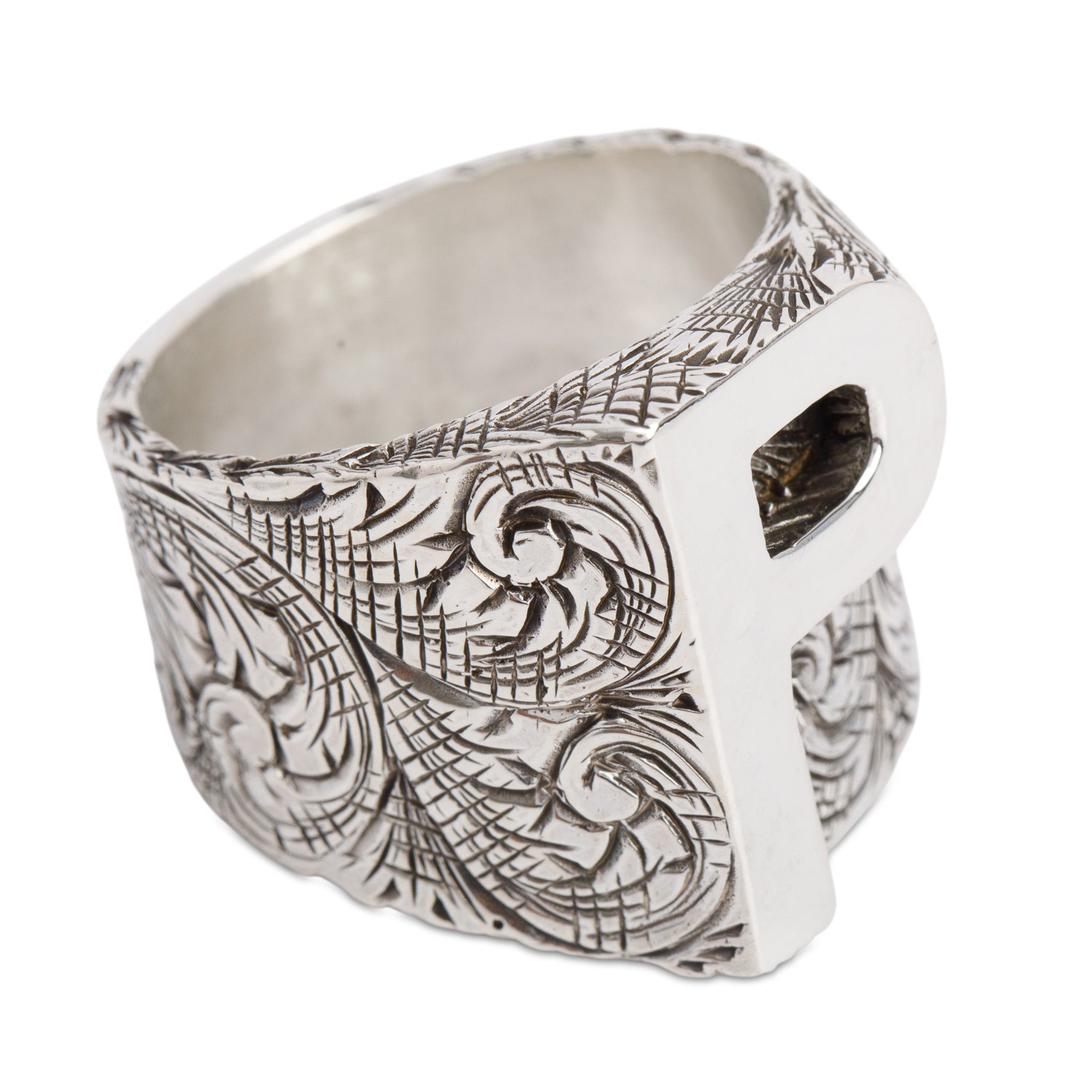 Gucci Sterling Silver Letter 'P' Signet Ring, Size XL 10.5