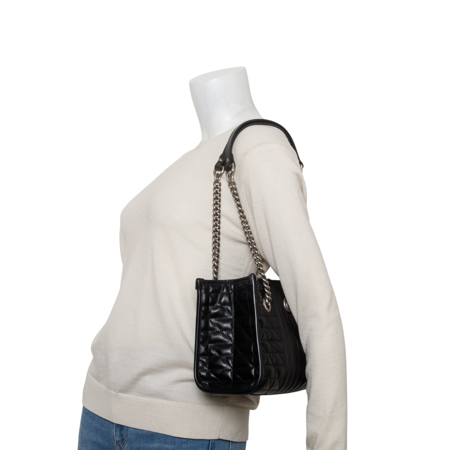 Gucci Black Calfskin Matelasse Aria Small GG Marmont Shoulder Tote