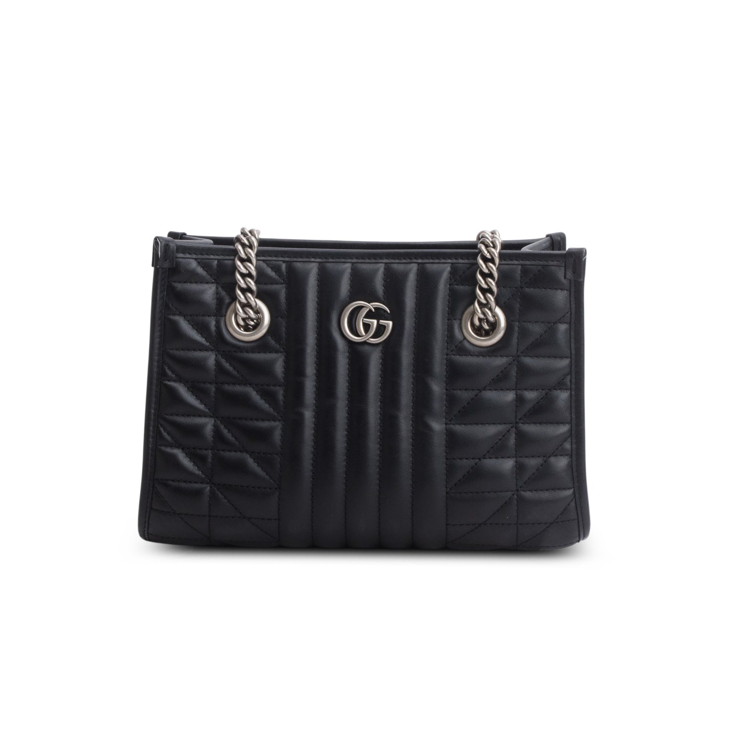 Gucci Black Calfskin Matelasse Aria Small GG Marmont Shoulder Tote