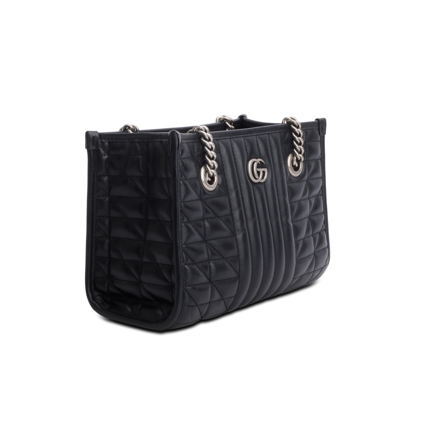 Gucci Black Calfskin Matelasse Aria Small GG Marmont Shoulder Tote