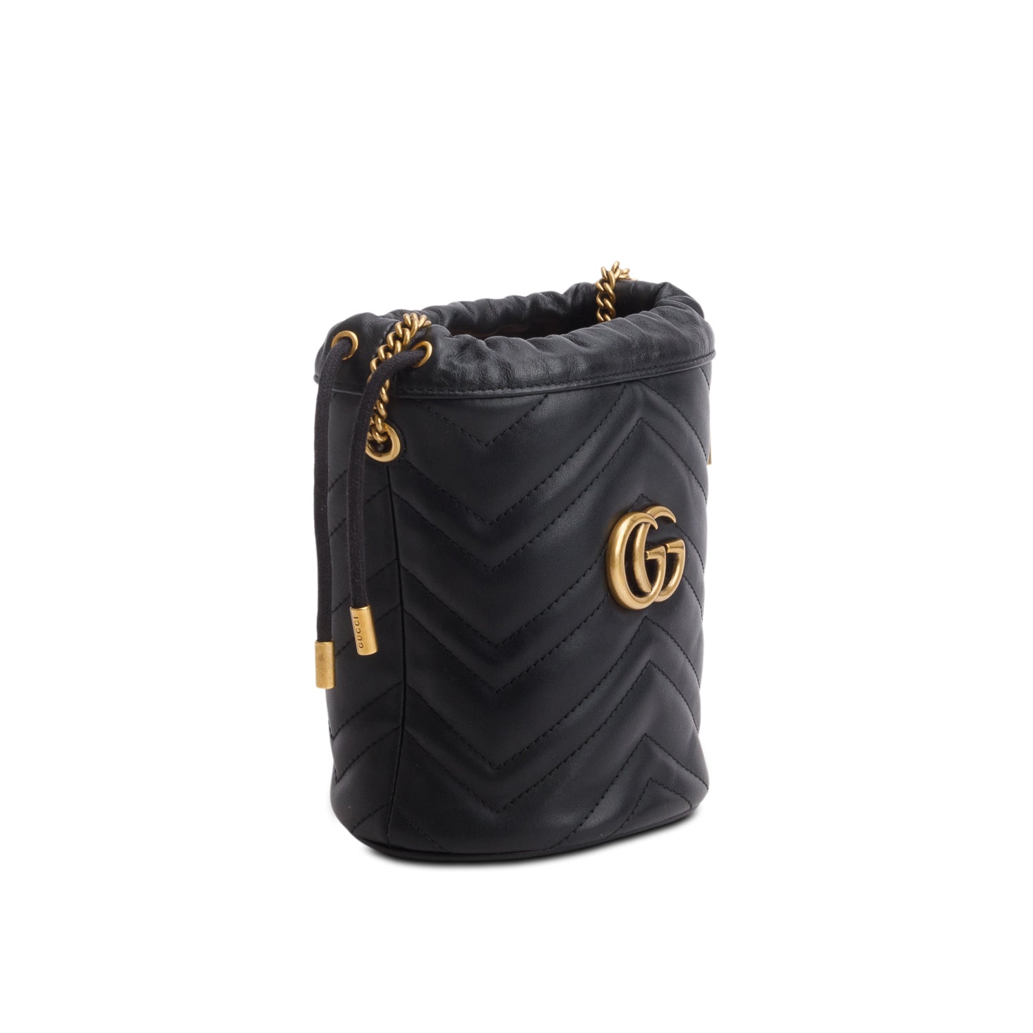 Gucci Black Calfskin Leather GG Marmont Small Bucket Bag