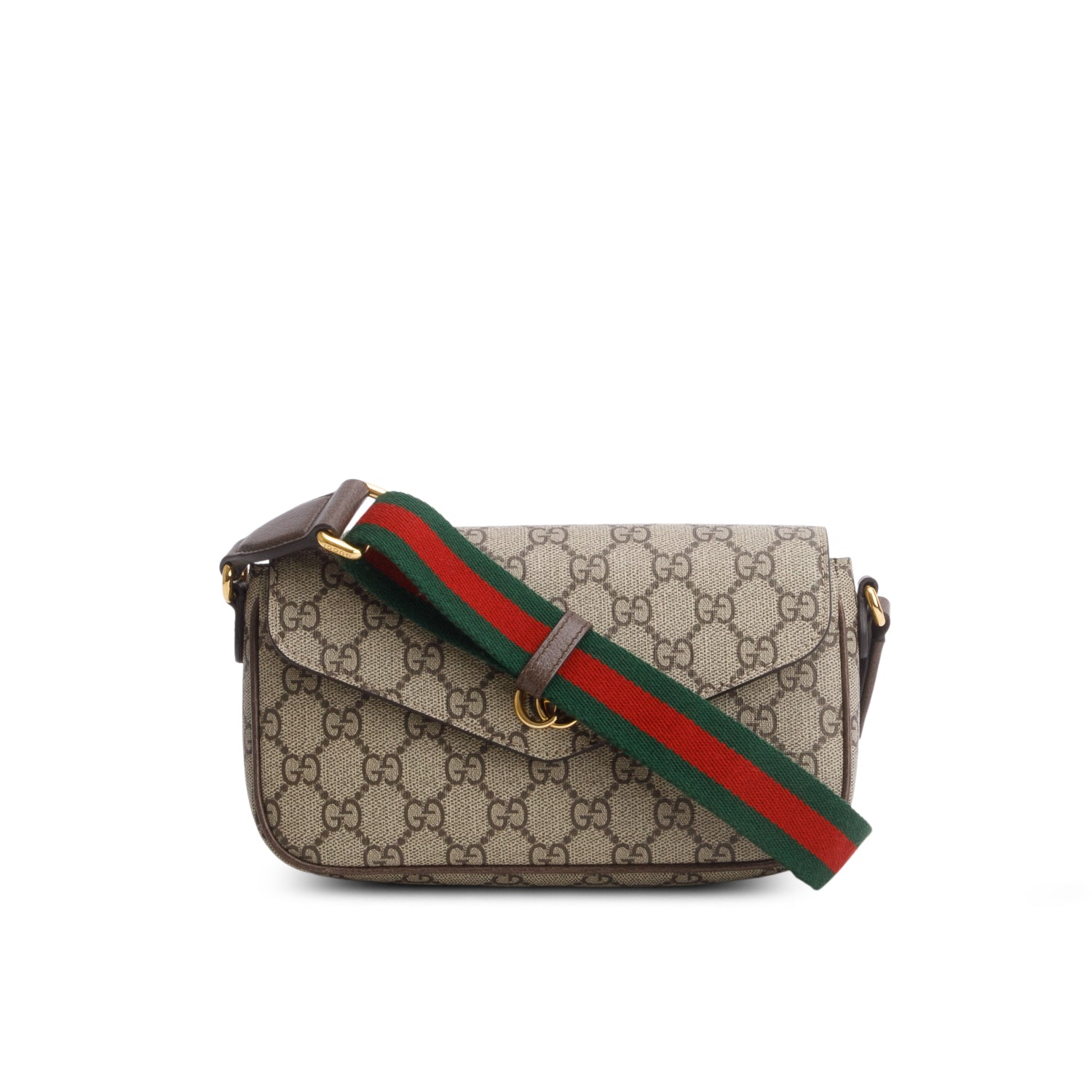 Gucci GG Supreme Monogram Textured Dollar Calfskin Web Mini Ophidia Envelope Shoulder Bag