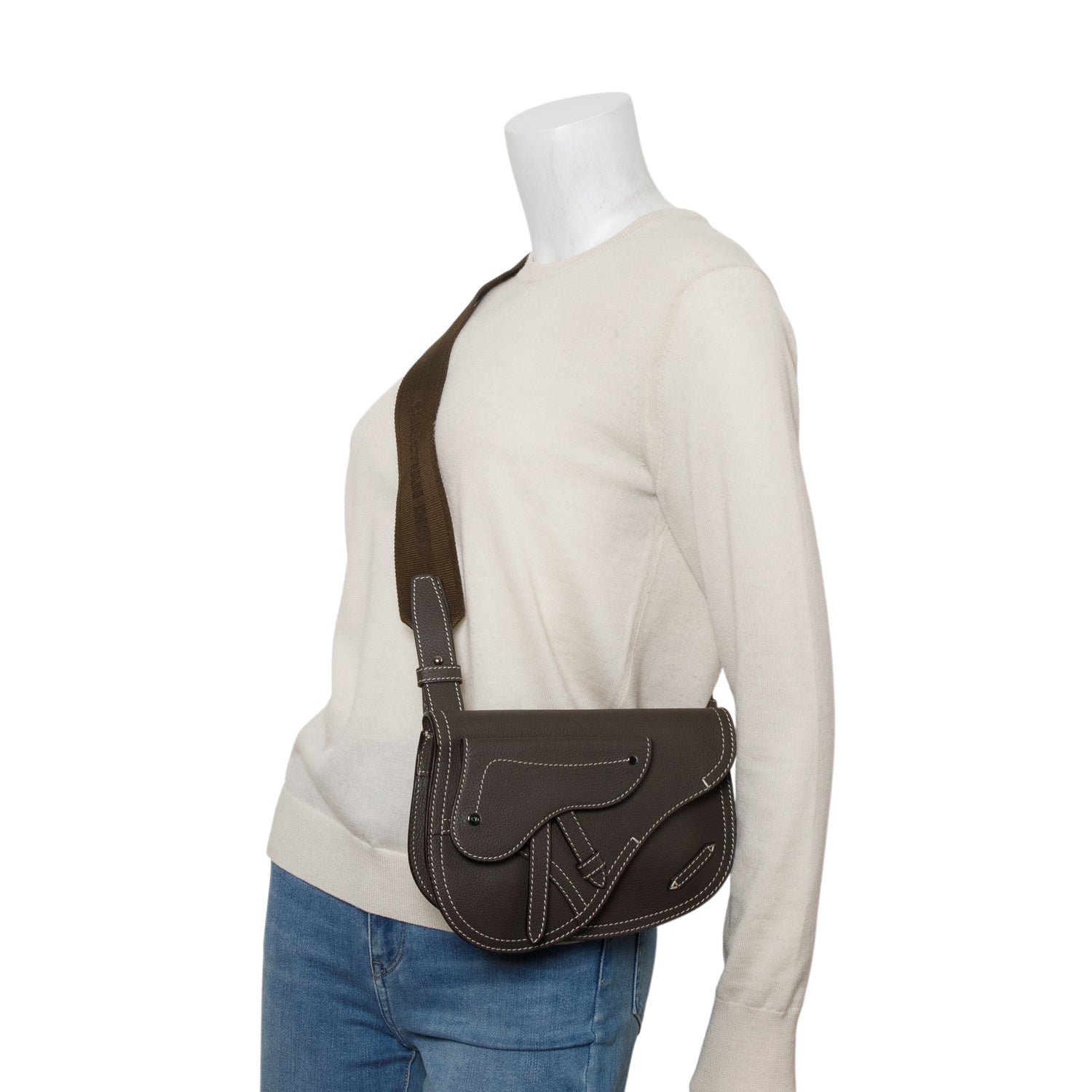 Christian Dior x KAWS 2022 Taupe Grained Calfskin Saddle Pouch