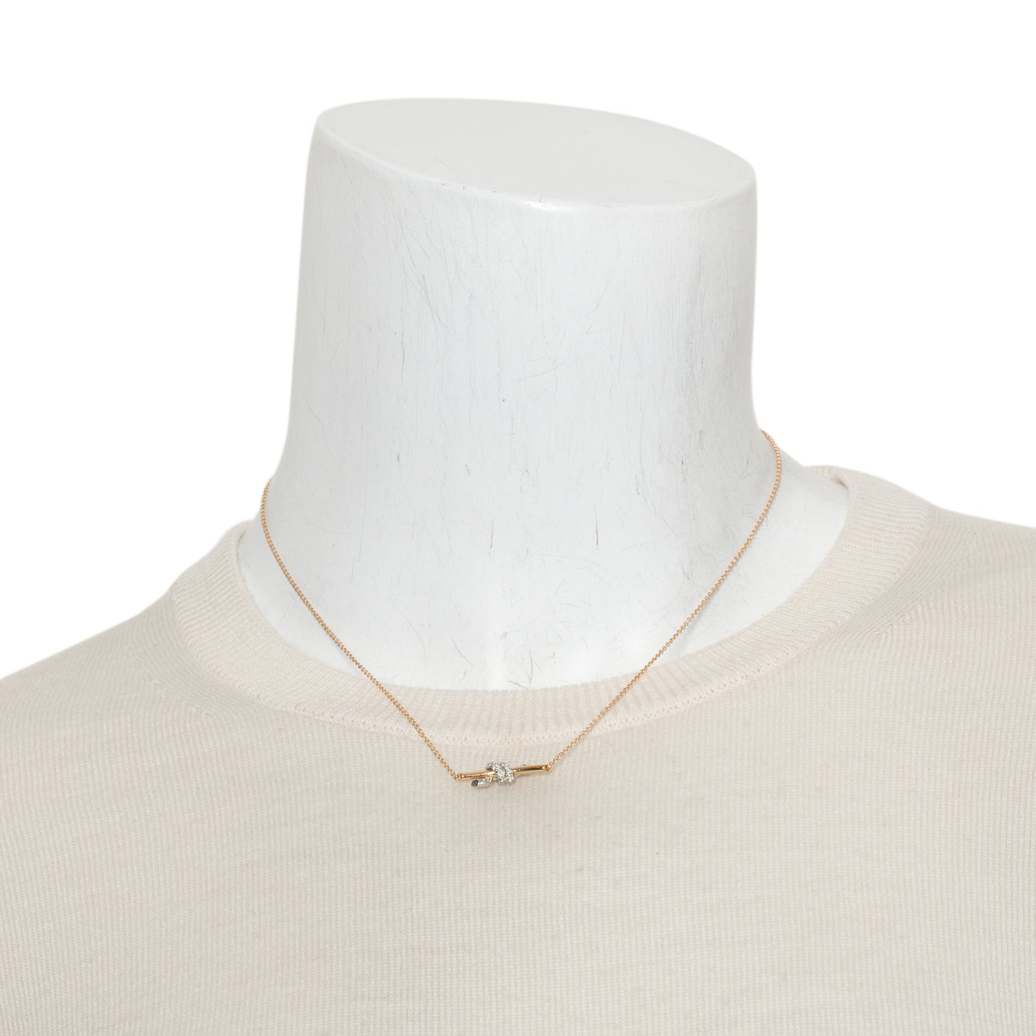 Tiffany & Co. 18k Rose Gold & Platinum Diamond Small Knot Pendant Necklace w/ Box