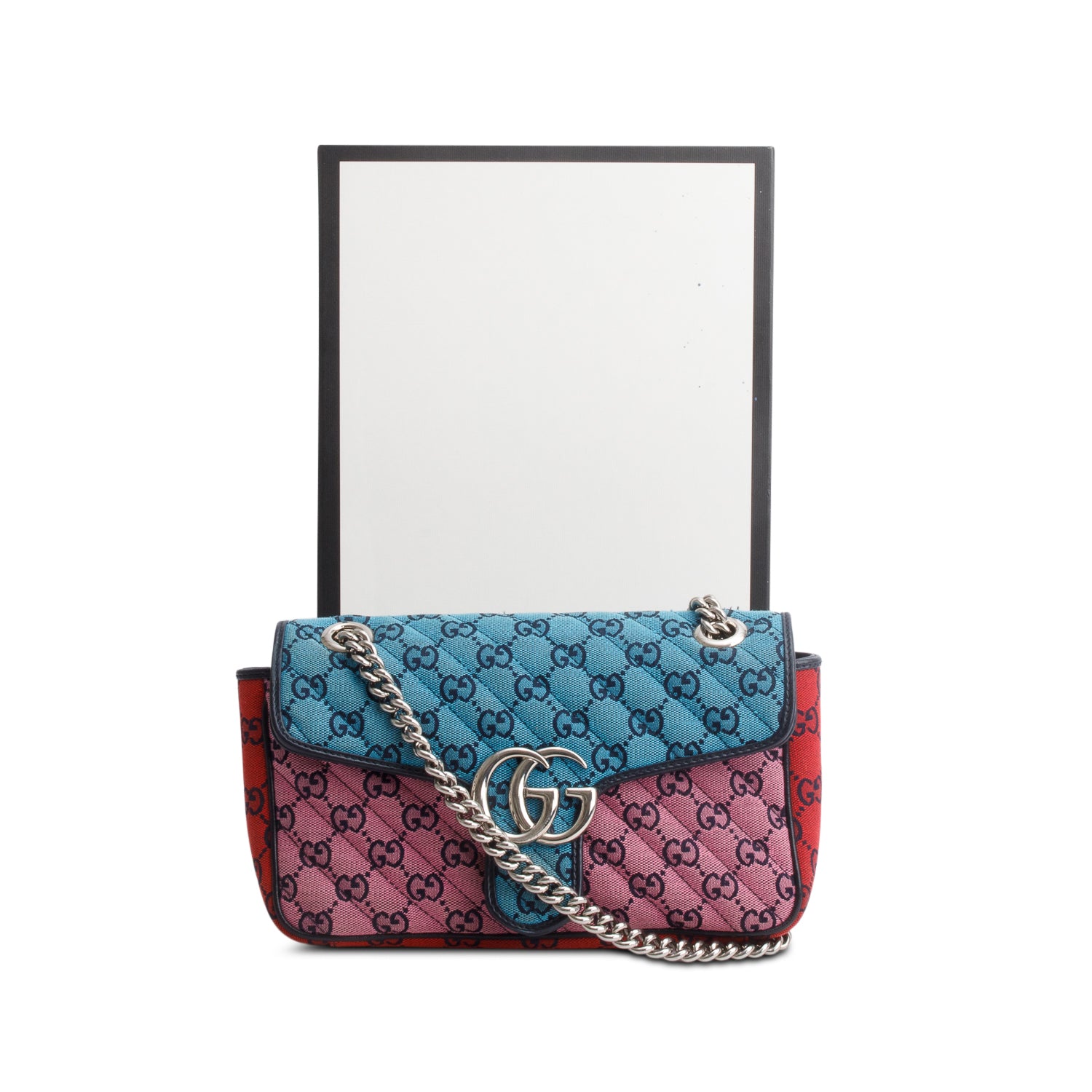 Gucci Multicolor Monogram Matelasse Diagonal Small GG Marmont Shoulder Bag w/ Box