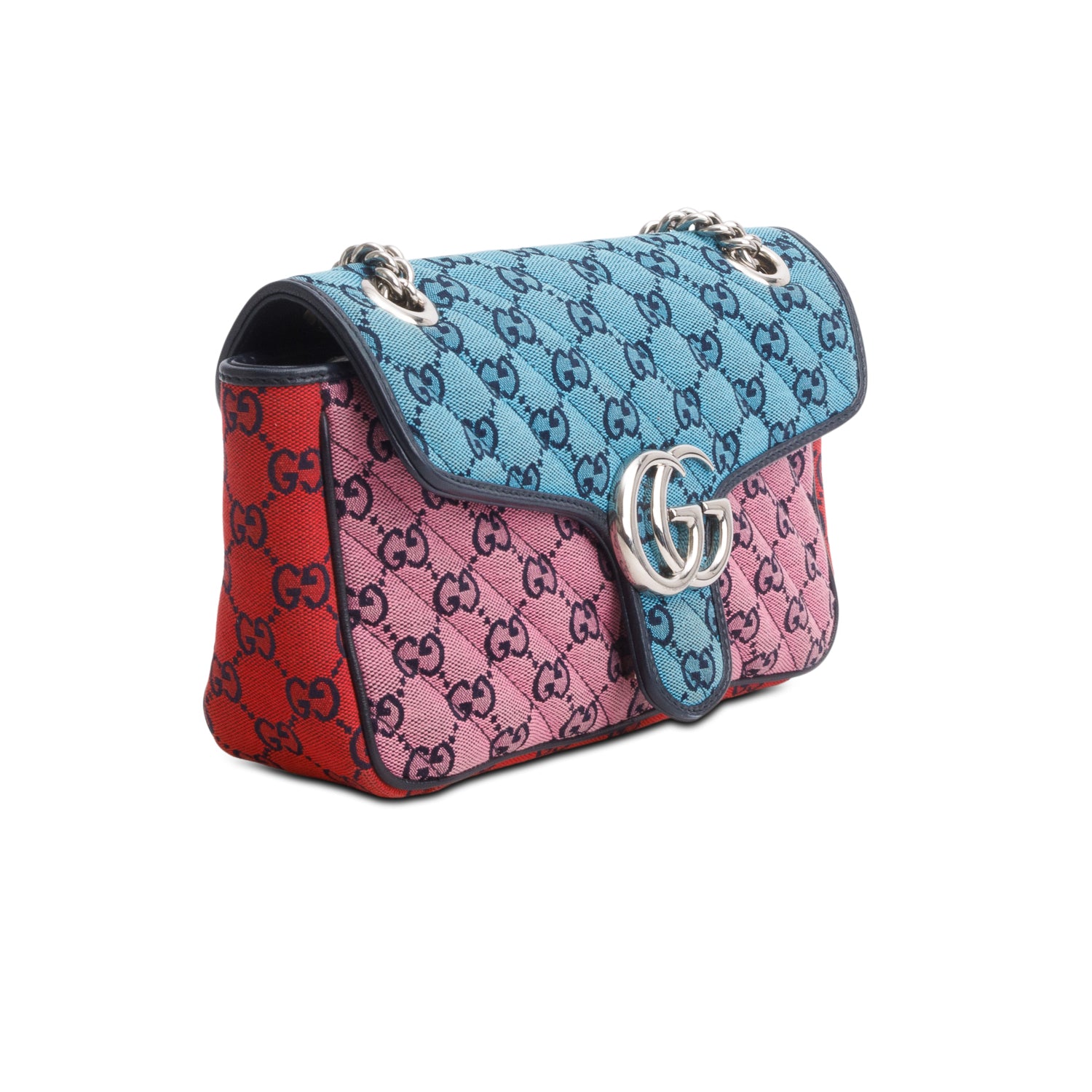 Gucci Multicolor Monogram Matelasse Diagonal Small GG Marmont Shoulder Bag w/ Box