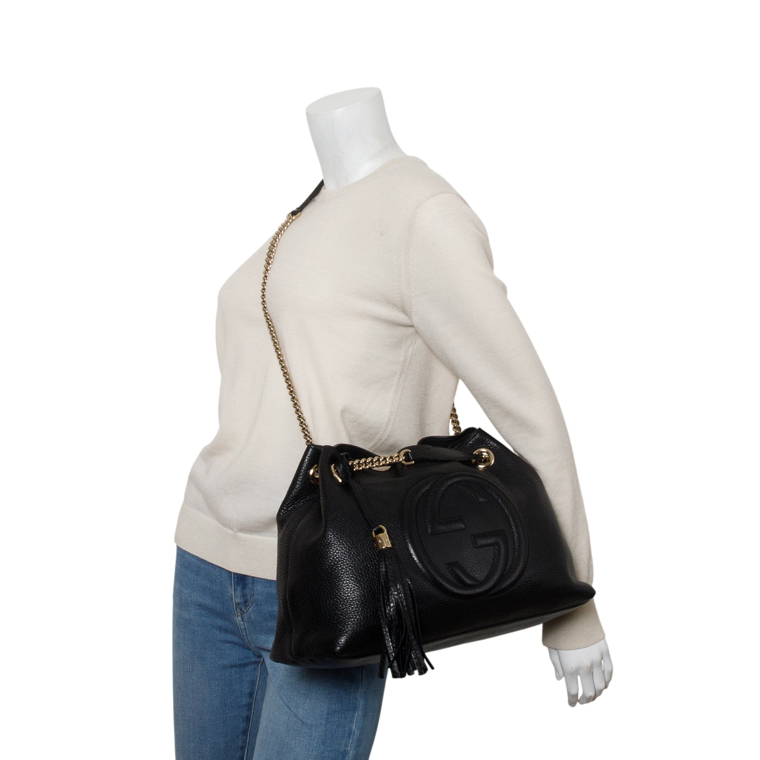 Gucci Black Pebbled Calfskin Medium Soho Chain Shoulder Bag