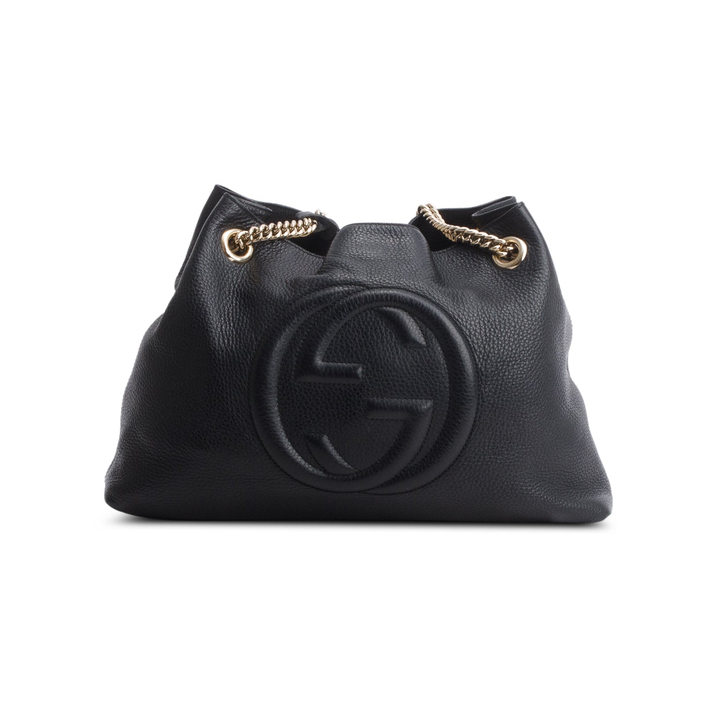 Gucci Black Pebbled Calfskin Medium Soho Chain Shoulder Bag