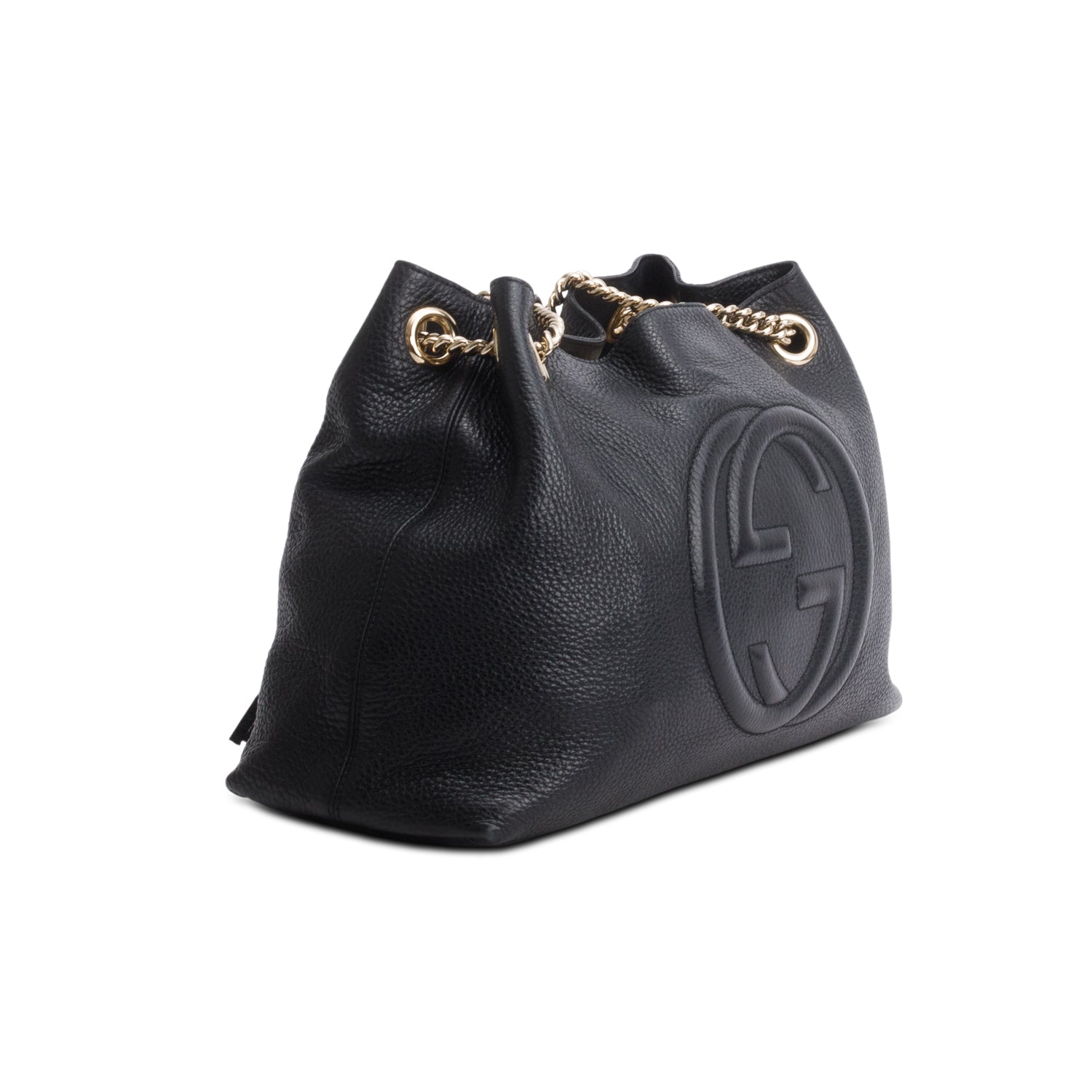Gucci Black Pebbled Calfskin Medium Soho Chain Shoulder Bag