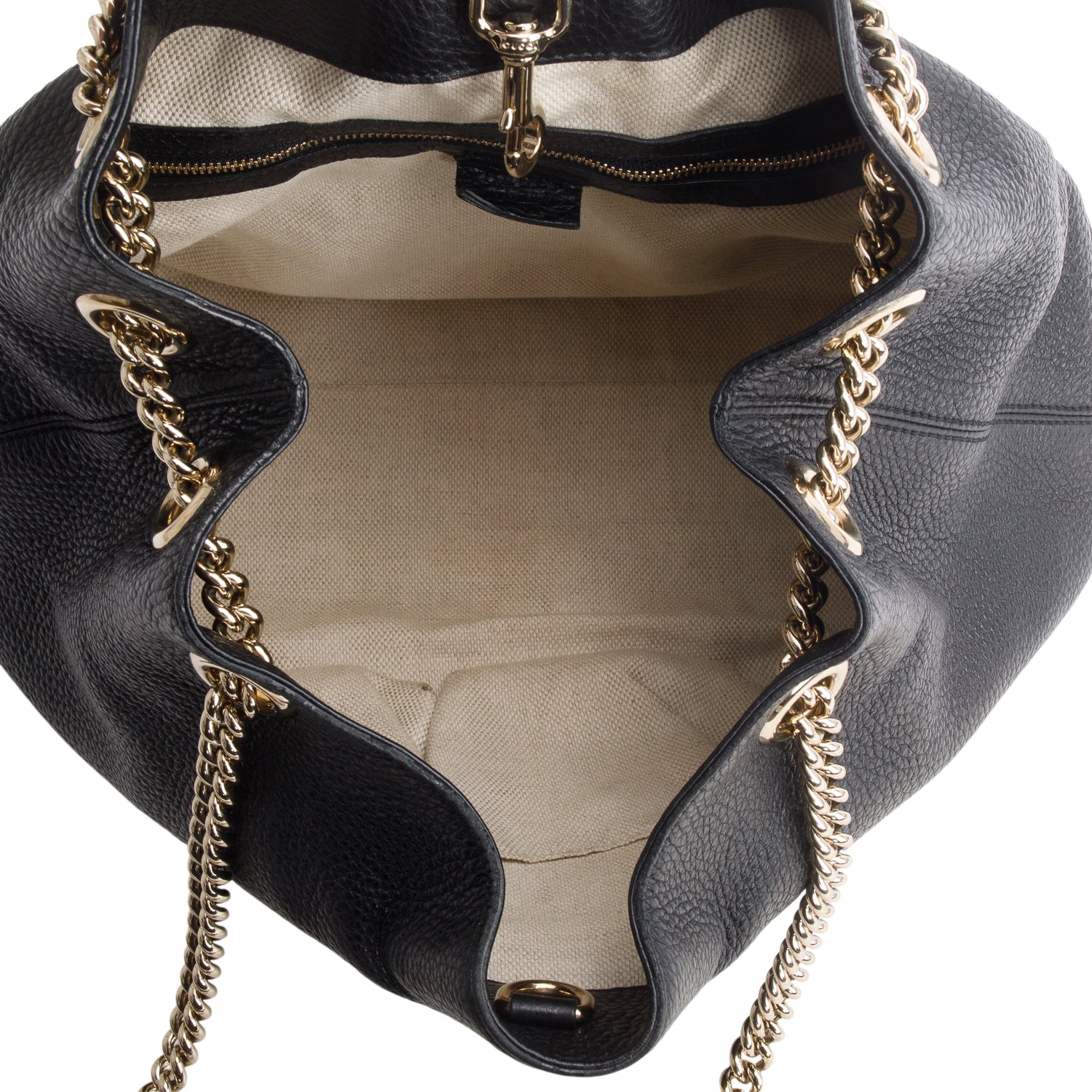 Gucci Black Pebbled Calfskin Medium Soho Chain Shoulder Bag