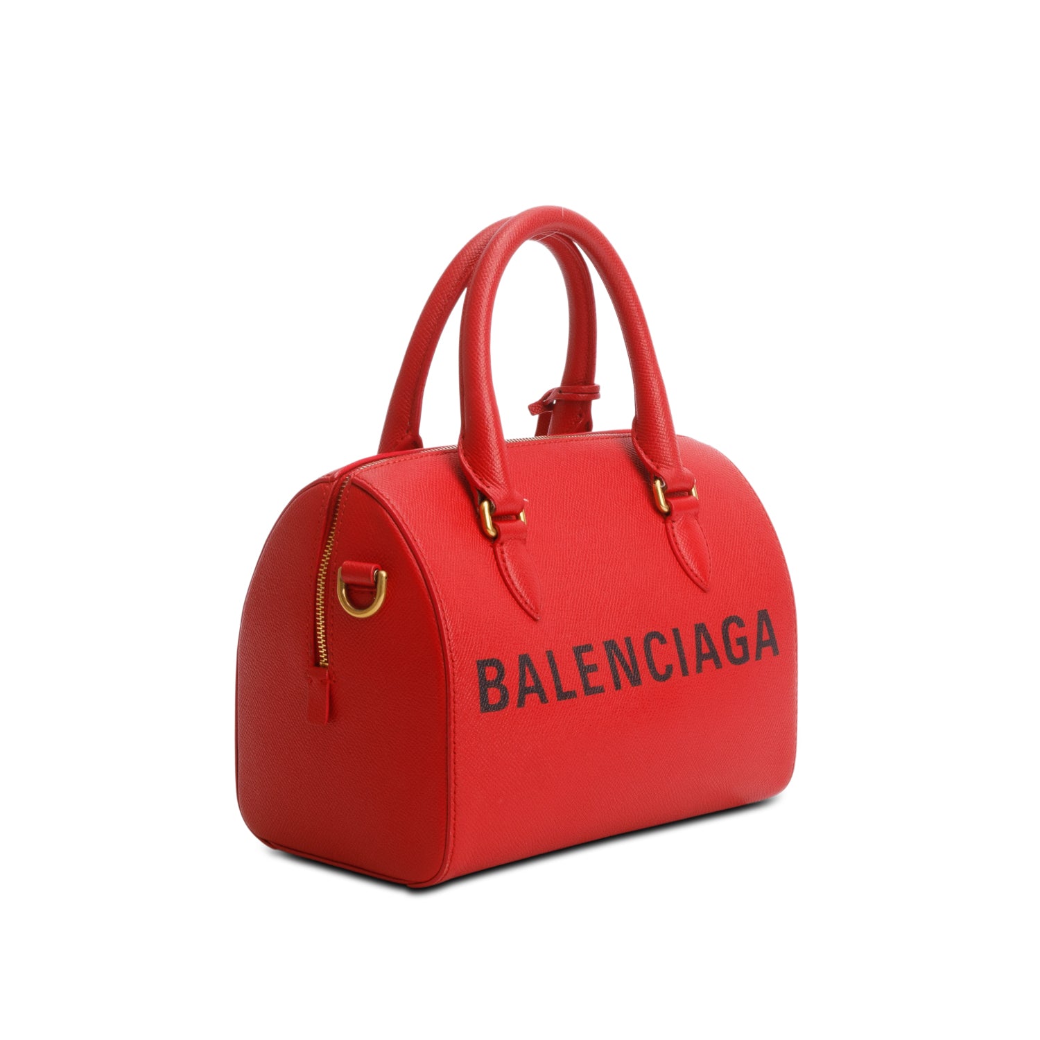 Balenciaga Red Signature Grained Calfskin Logo S Ville Bowling Bag w/ Strap