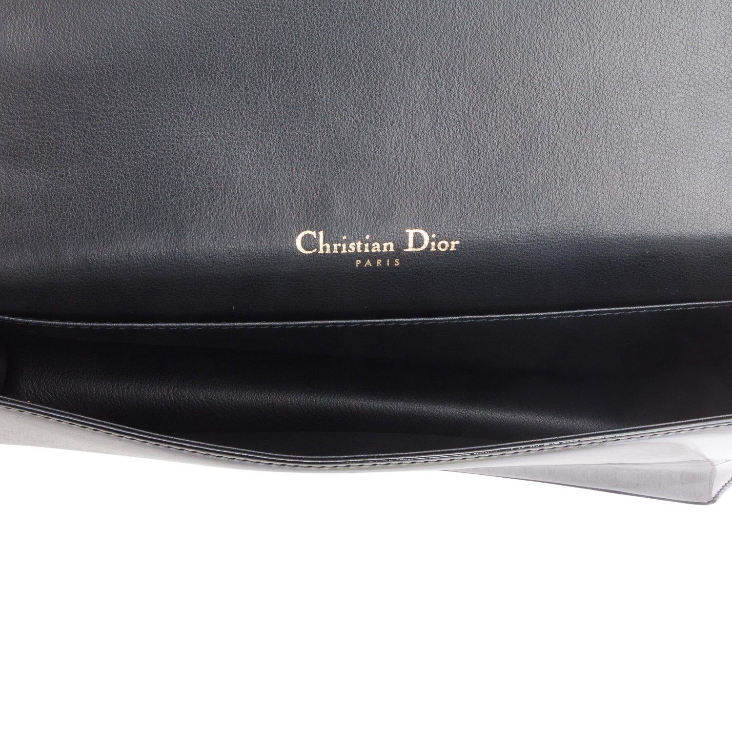 Christian Dior Black Patent Leather Lady Dior Clutch w/ Box, Chain & Insert