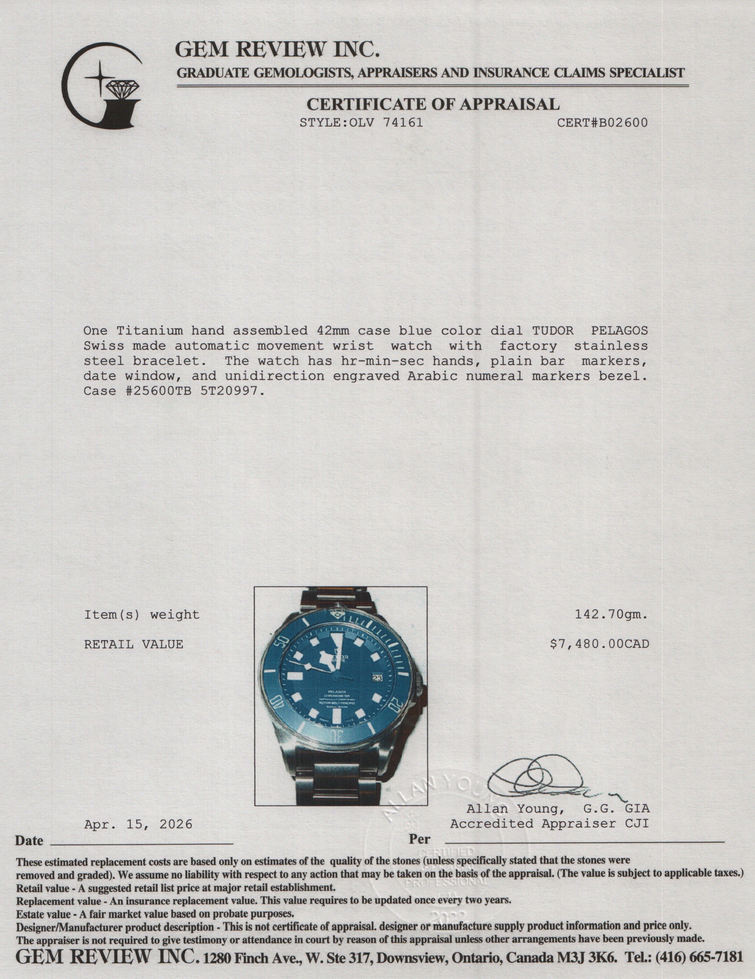 Tudor 2025 Titanium Pelagos 42 MM Automatic Watch Blue Dial 25600TB w/ Box, Papers & Extra Strap