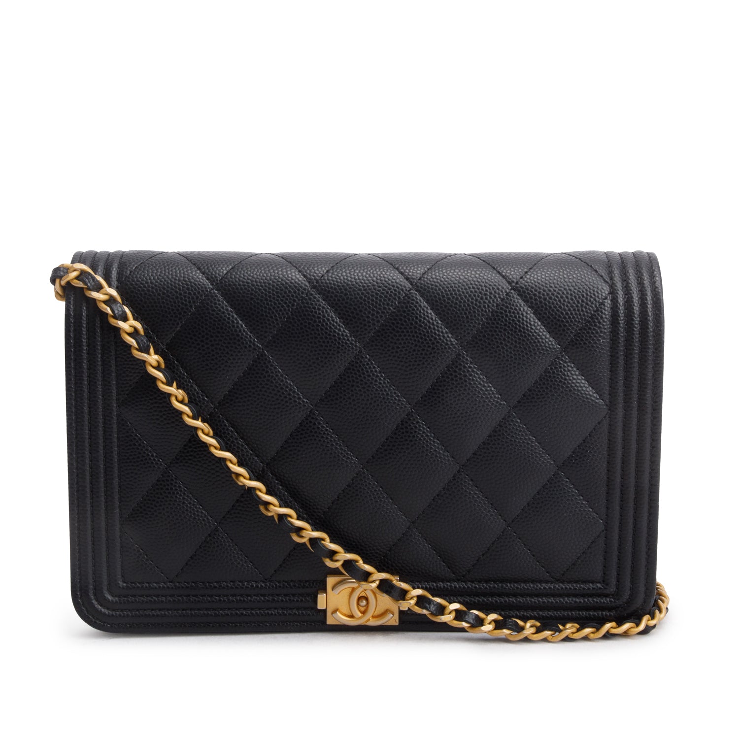 Chanel Black Caviar Leather Boy Wallet on Chain w/ Box & Authenticity Card