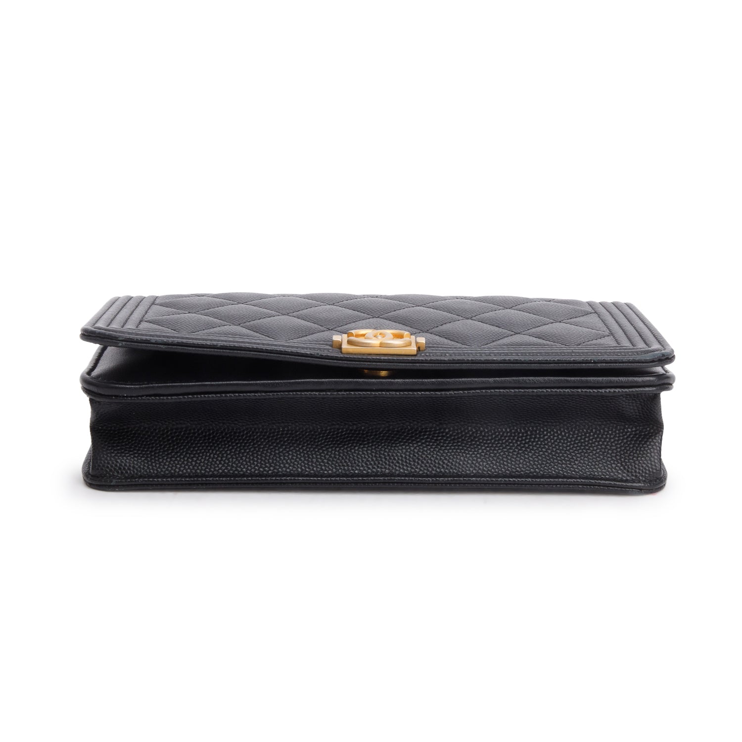 Chanel Black Caviar Leather Boy Wallet on Chain w/ Box & Authenticity Card