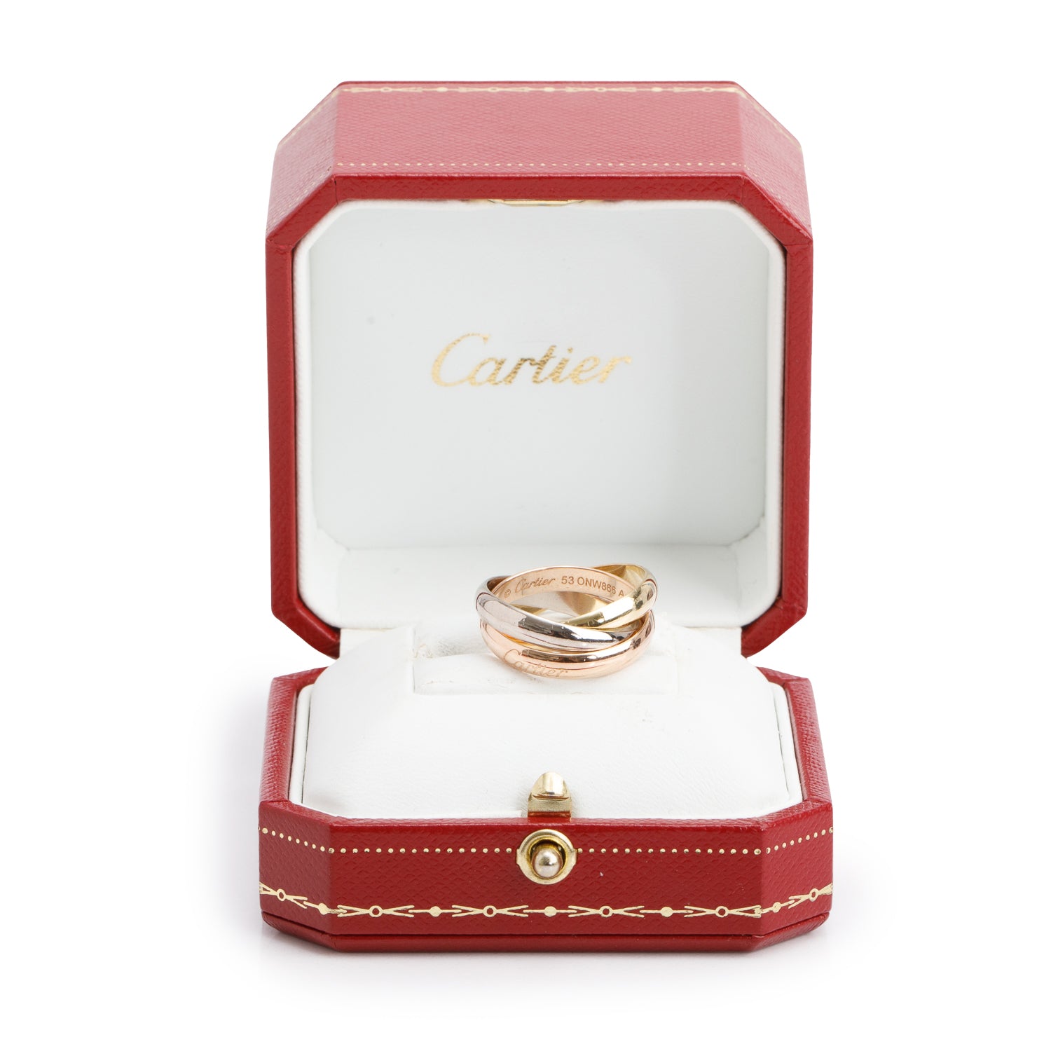 Cartier 18k Tri-Gold Classic Trinity Rolling Ring, Size 53 6.5 w/ Box