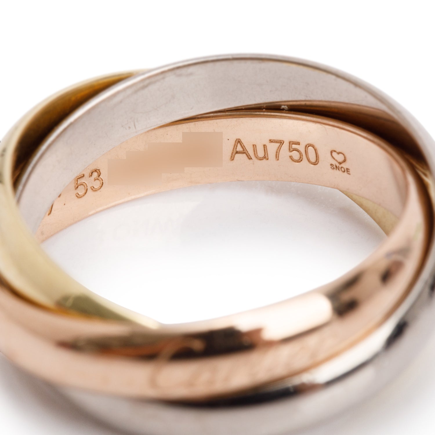 Cartier 18k Tri-Gold Classic Trinity Rolling Ring, Size 53 6.5 w/ Box