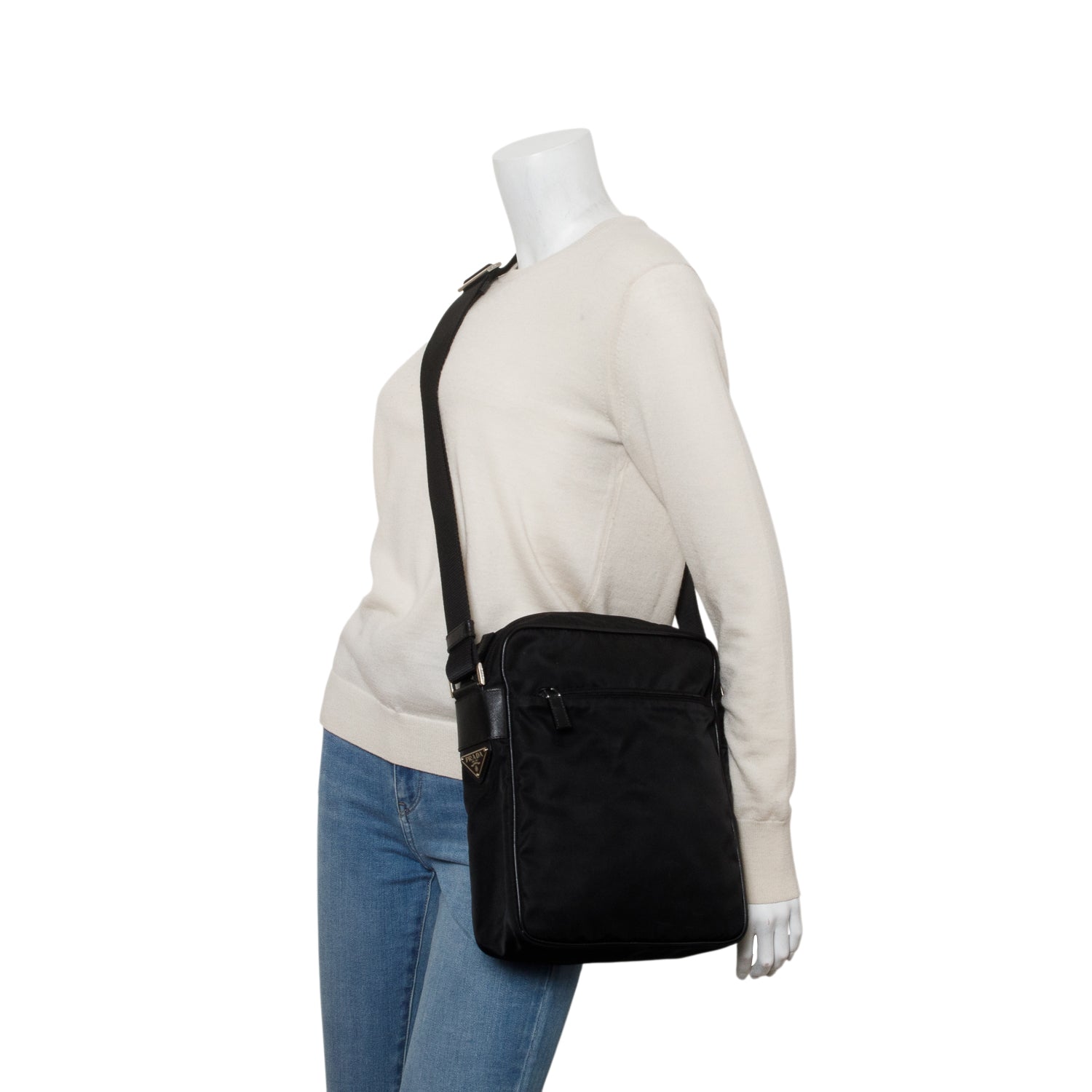 Prada Black Tessuto Nylon Saffiano Messenger Bag