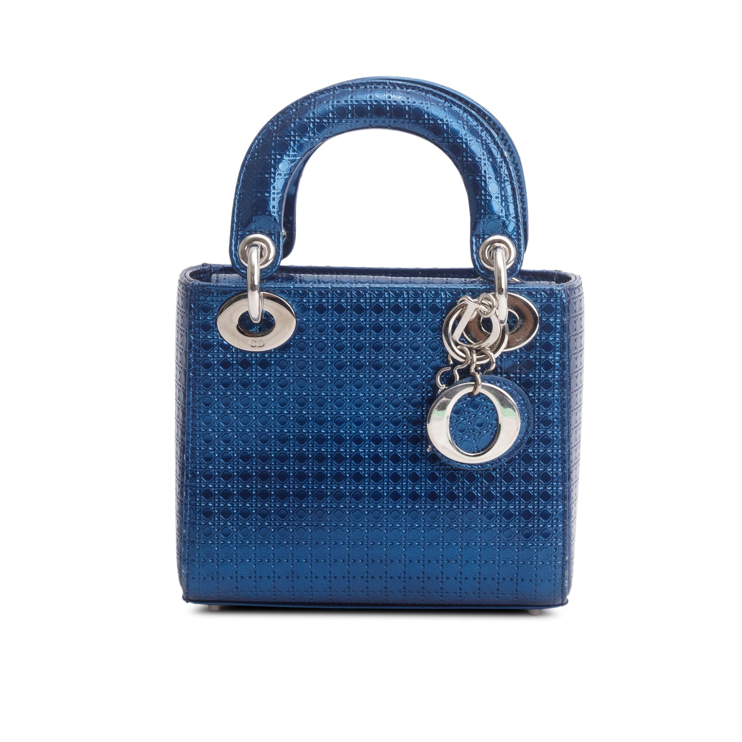 Christian Dior Blue Metallic Patent Micro-Cannage Mini Lady Dior