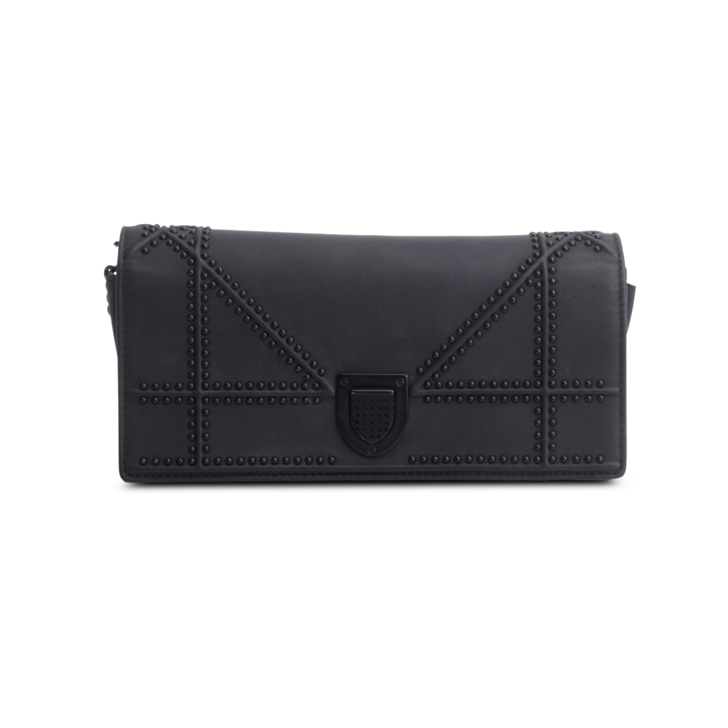 Christian Dior Black Matte Calfskin Studded Diorama Croisiere Chain Wallet w/ Box