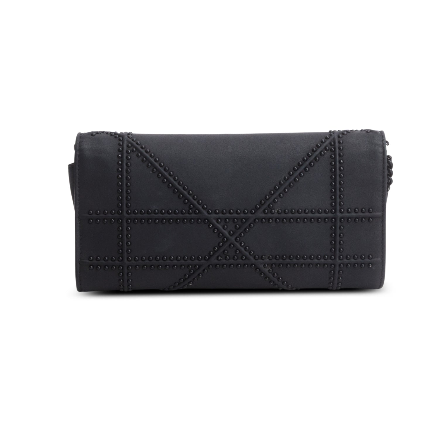 Christian Dior Black Matte Calfskin Studded Diorama Croisiere Chain Wallet w/ Box