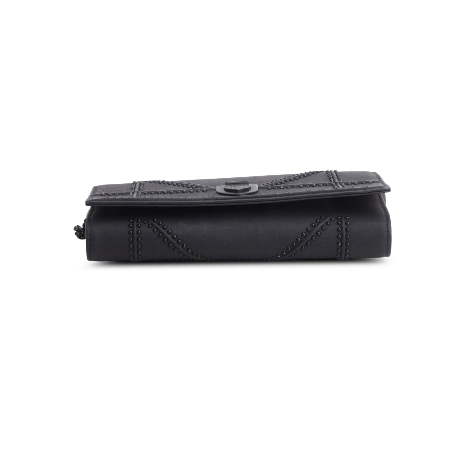 Christian Dior Black Matte Calfskin Studded Diorama Croisiere Chain Wallet w/ Box