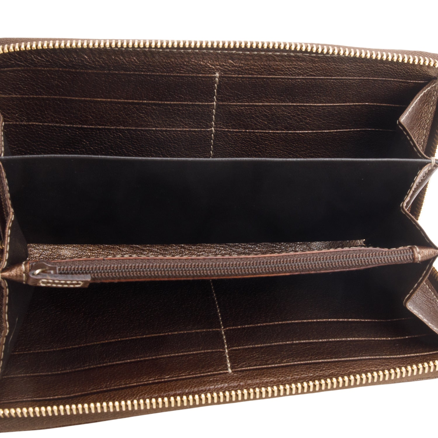 Gucci Brown Calfskin Zip Around Capri Wallet w/ Box