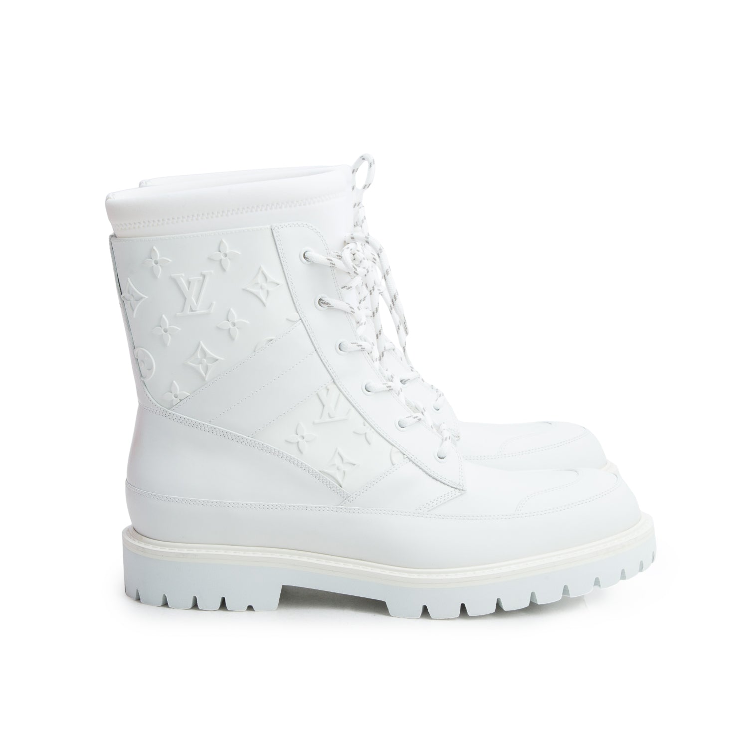 Louis Vuitton White Monogram Landscape Combat Boots, Men's Size 10 w/ Box