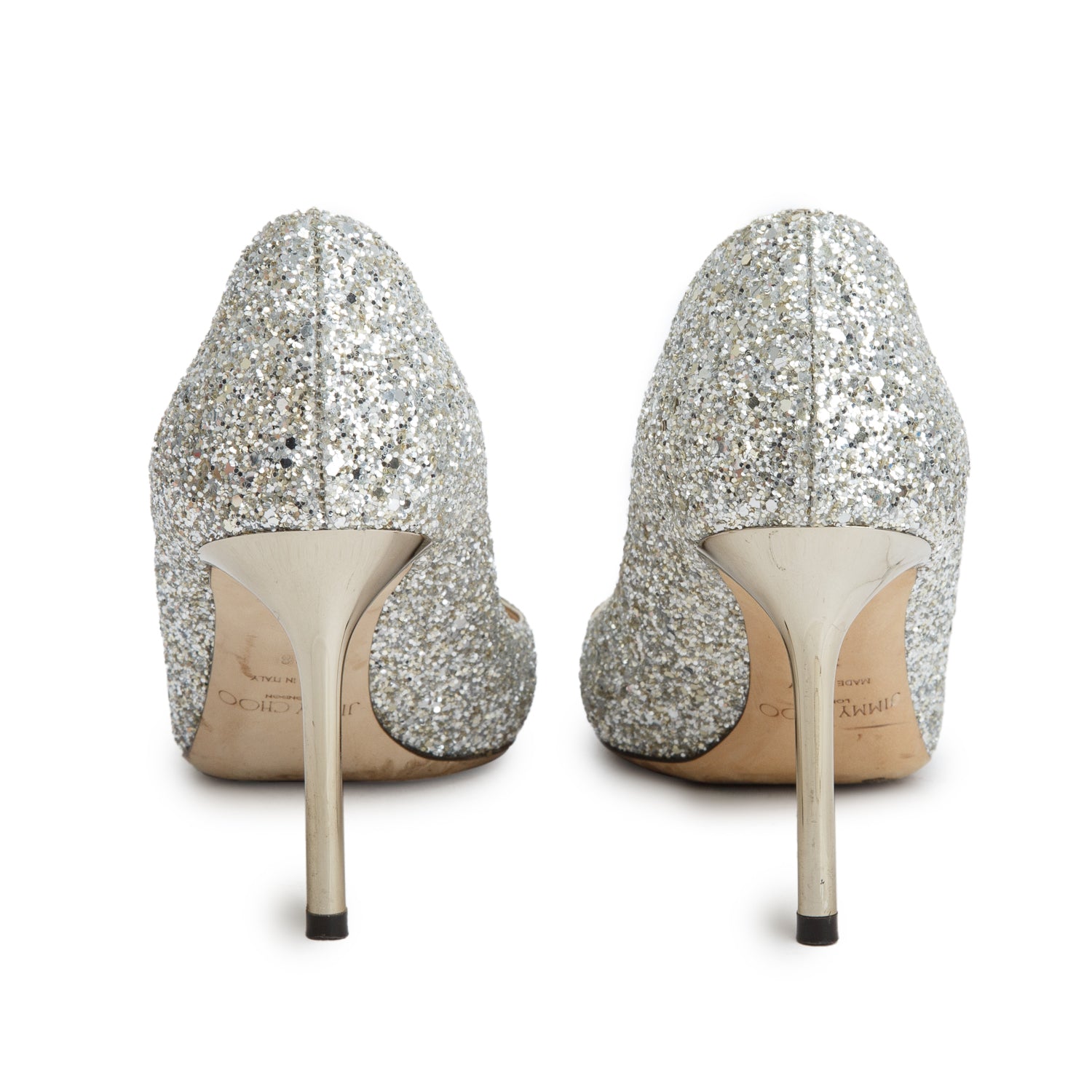 Jimmy Choo Champagne Glitter Romy 85 Pumps, Women's Size 38 w/ Box