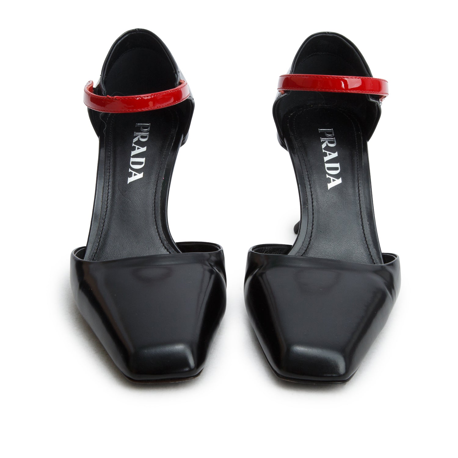Prada Black/Red Spazzolato Leather Mary Jane Pumps, Women's Size 37