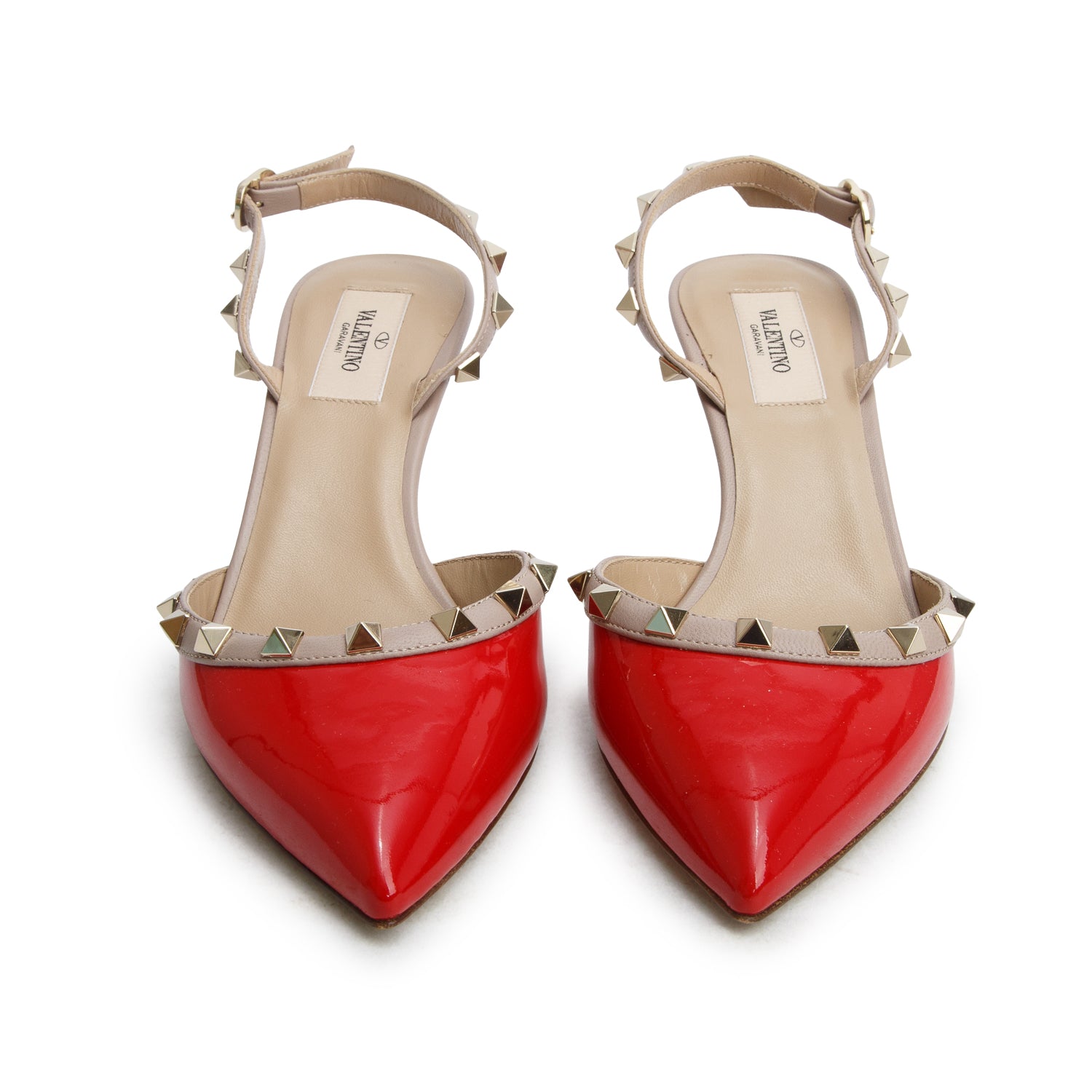 Valentino Red Patent Leather Rockstud Slingback Pumps, Women's Size 37.5