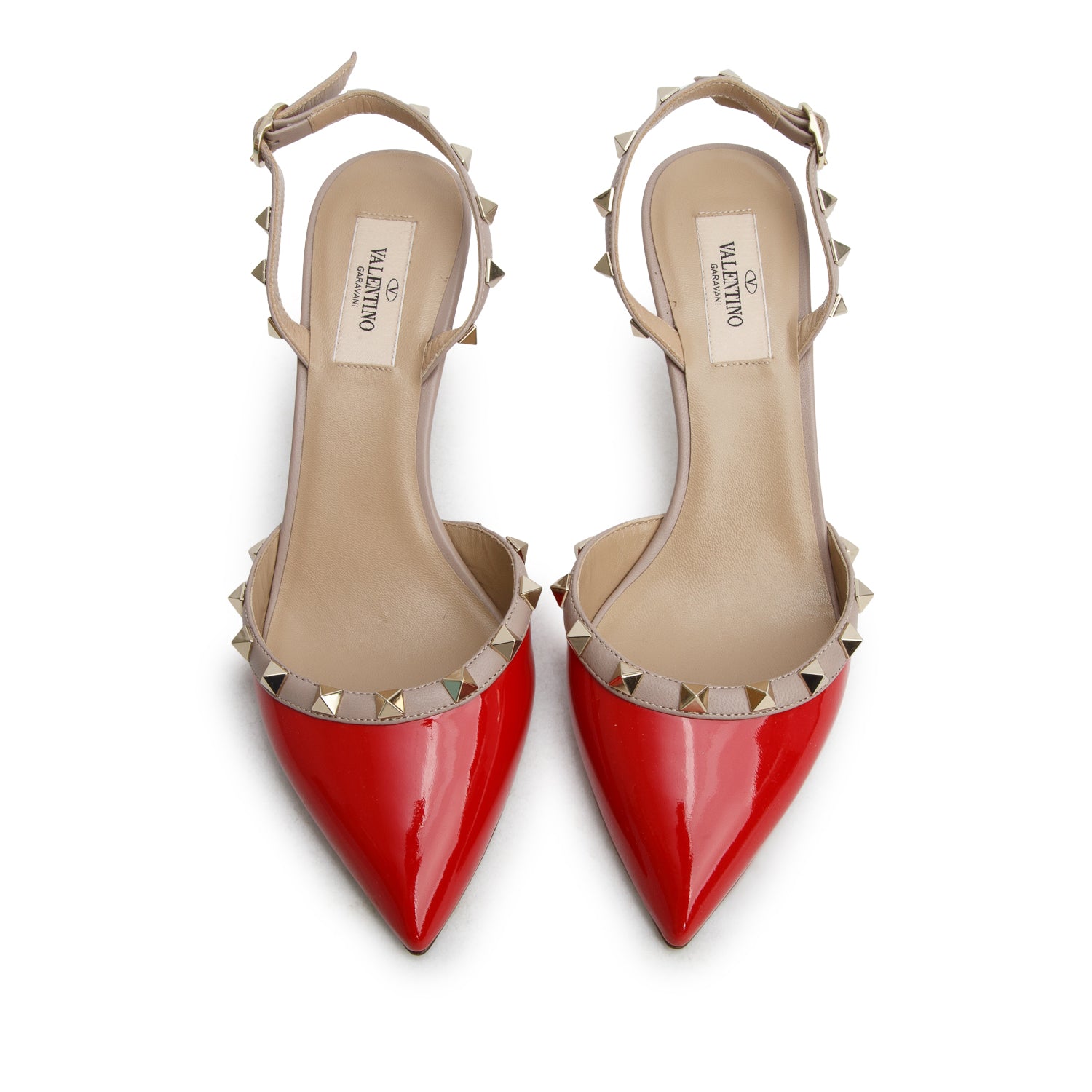 Valentino Red Patent Leather Rockstud Slingback Pumps, Women's Size 37.5