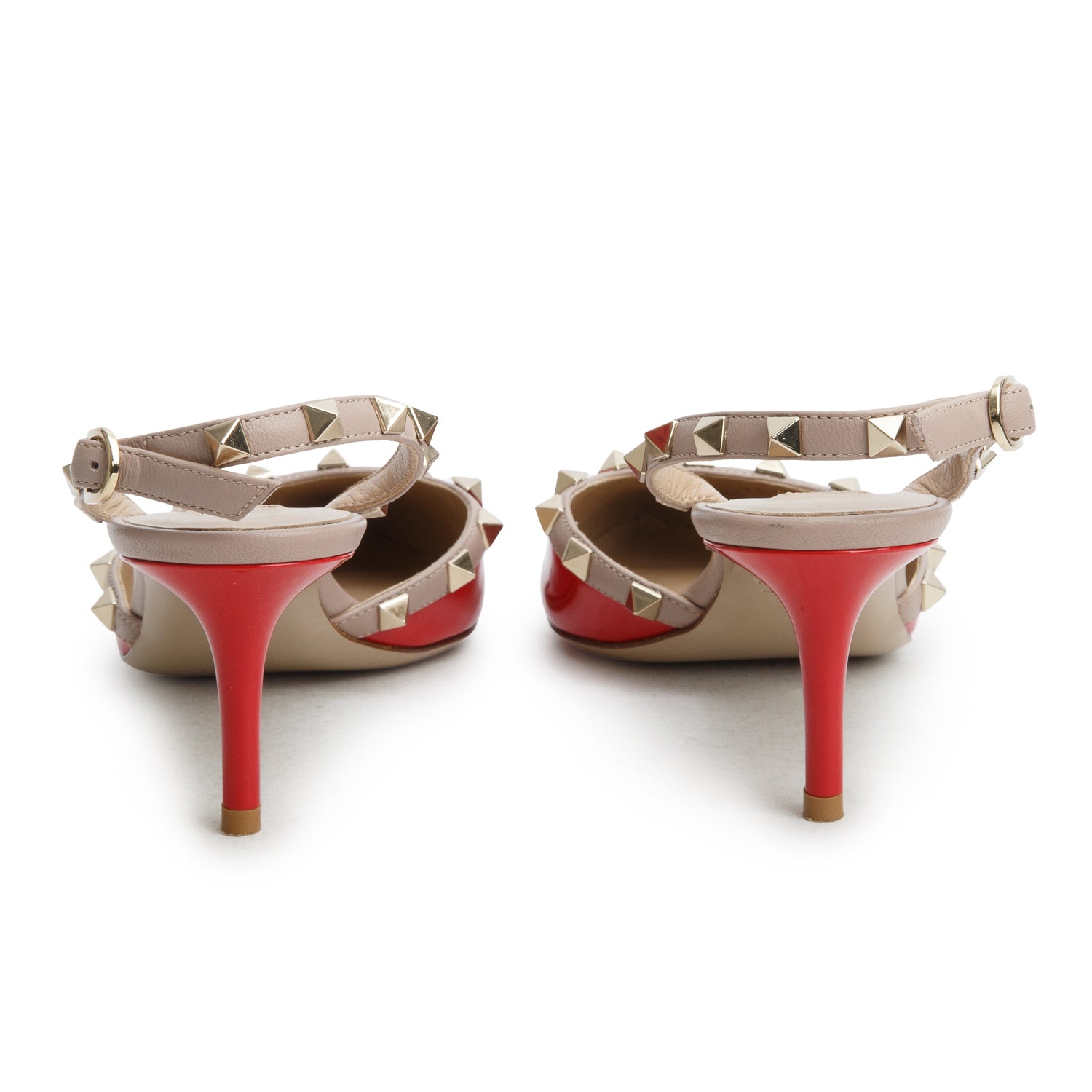 Valentino Red Patent Leather Rockstud Slingback Pumps, Women's Size 37.5