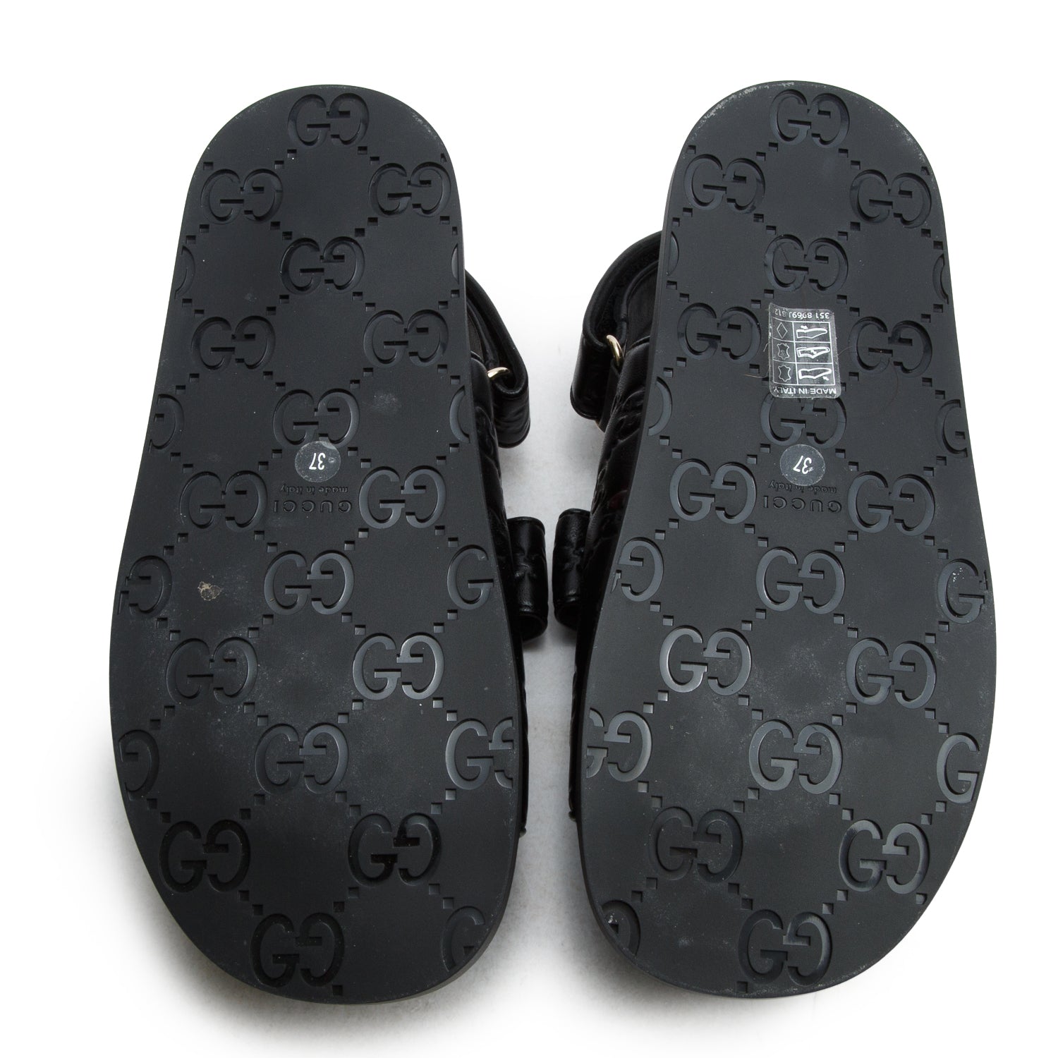 Gucci Black Signature Embossed Sandals, Women's Size 37 w/ Box