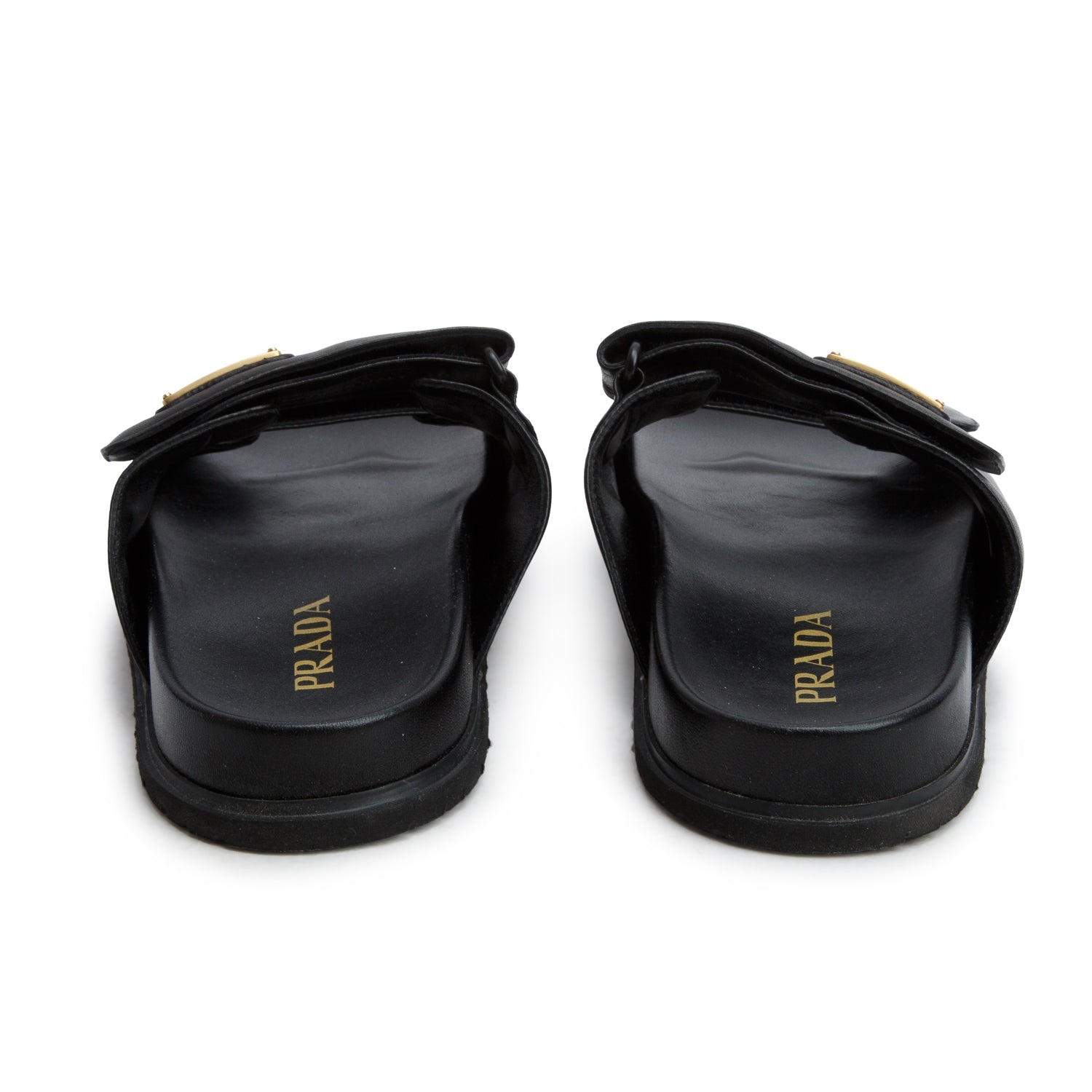 Prada Black Leather Strap Slides, Women's Size 36