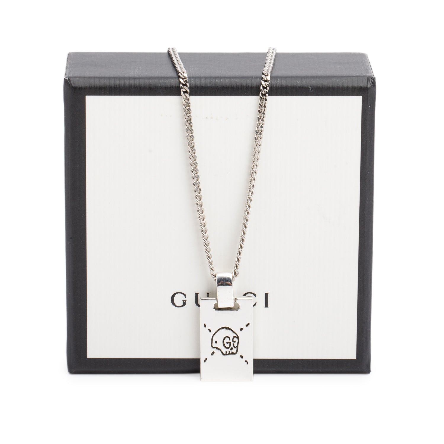 Gucci Sterling Silver Ghost Pendant Necklace w/ Box