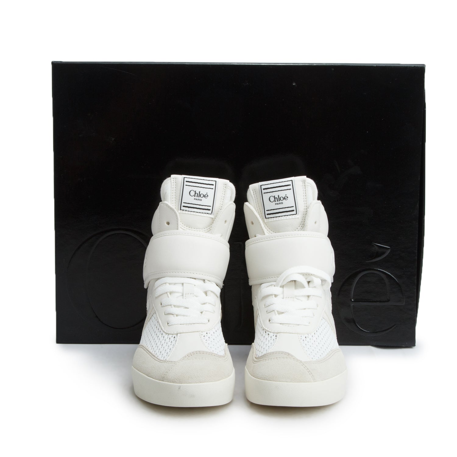 Chloe White Leather/Canvas Wedge High Top Sneakers, Size 36 w/ Box