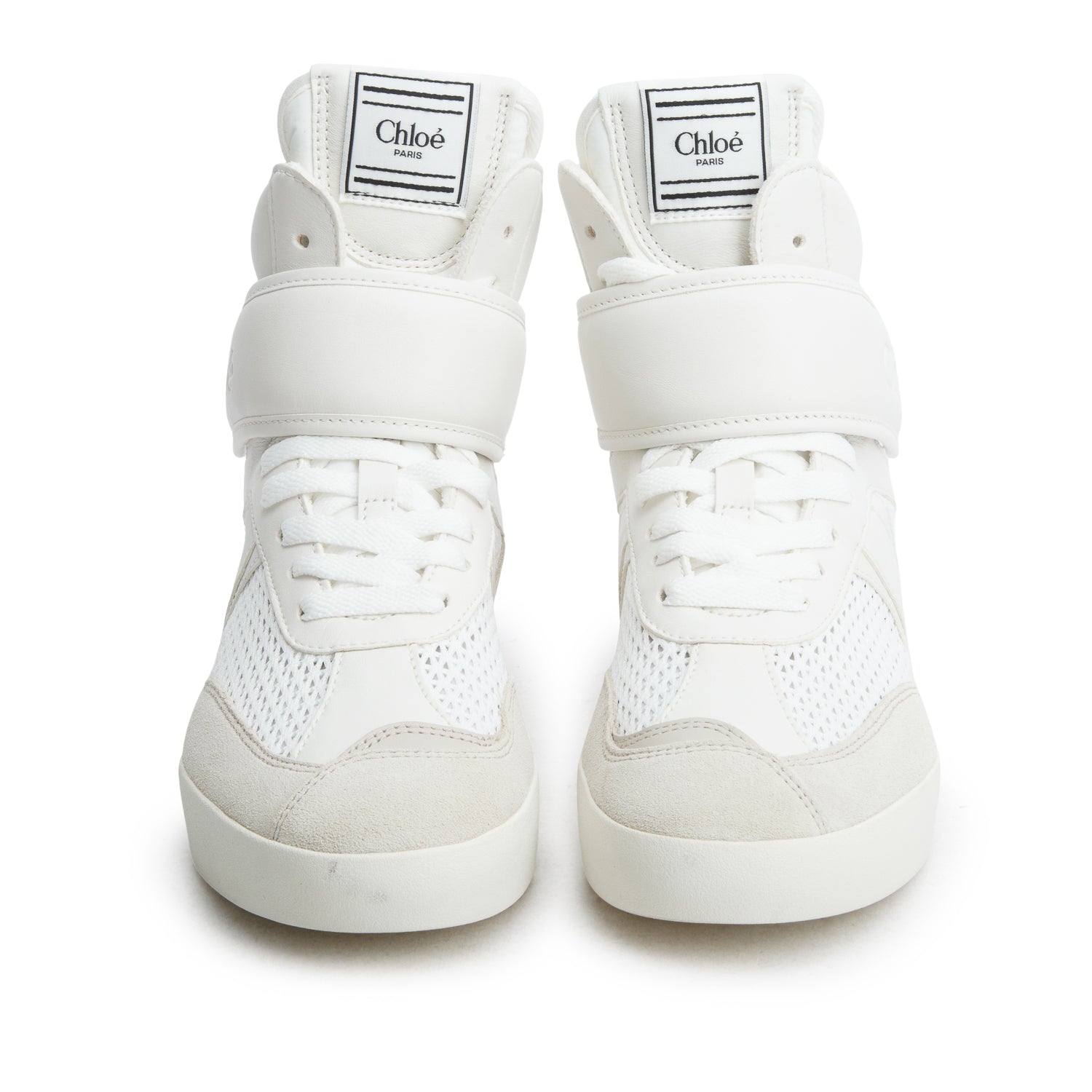 Chloe White Leather/Canvas Wedge High Top Sneakers, Size 36 w/ Box