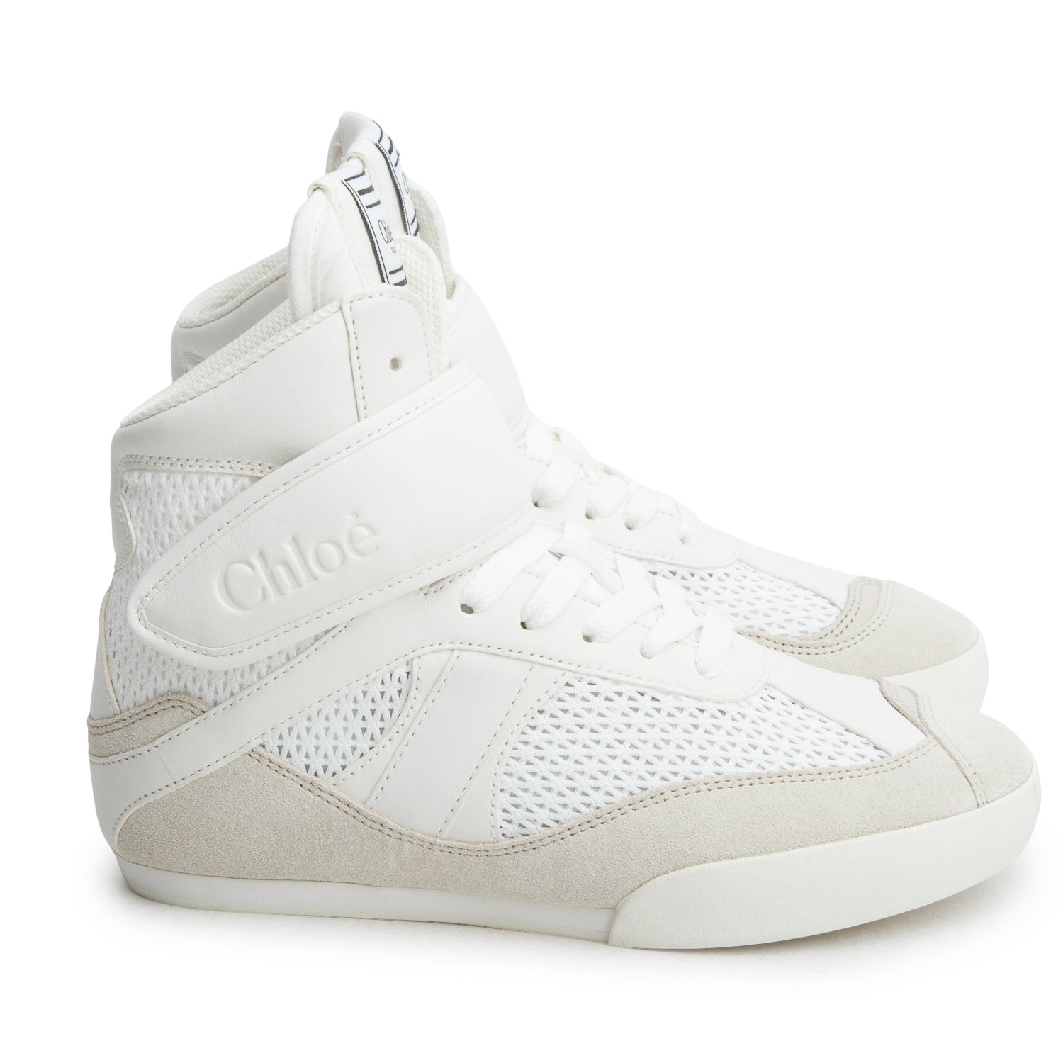 Chloe White Leather/Canvas Wedge High Top Sneakers, Size 36 w/ Box
