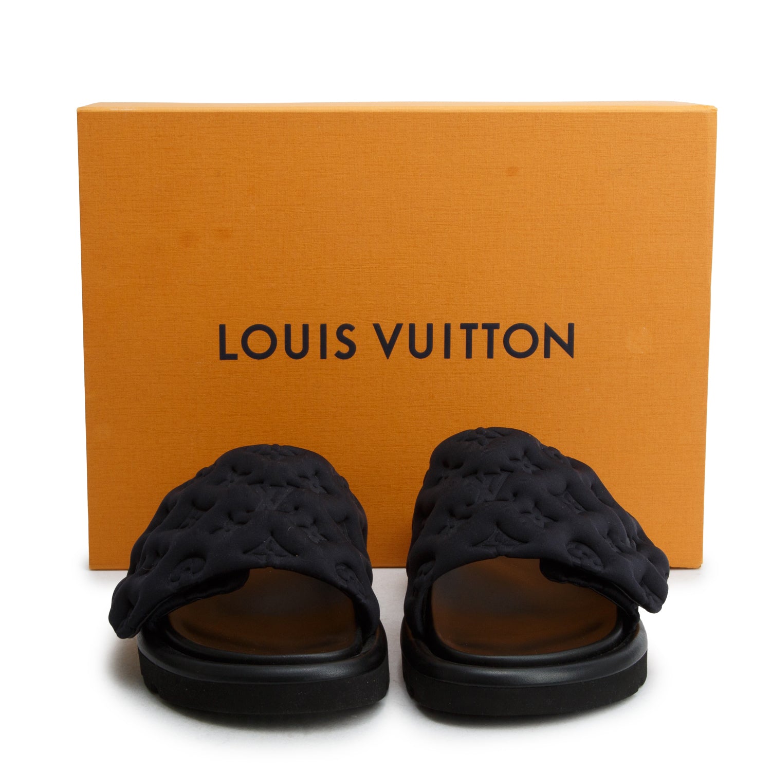 Louis Vuitton 2022 Black Monogram Nylon Pool Pillow Flat Comfort Mule, Size 36 w/ Box