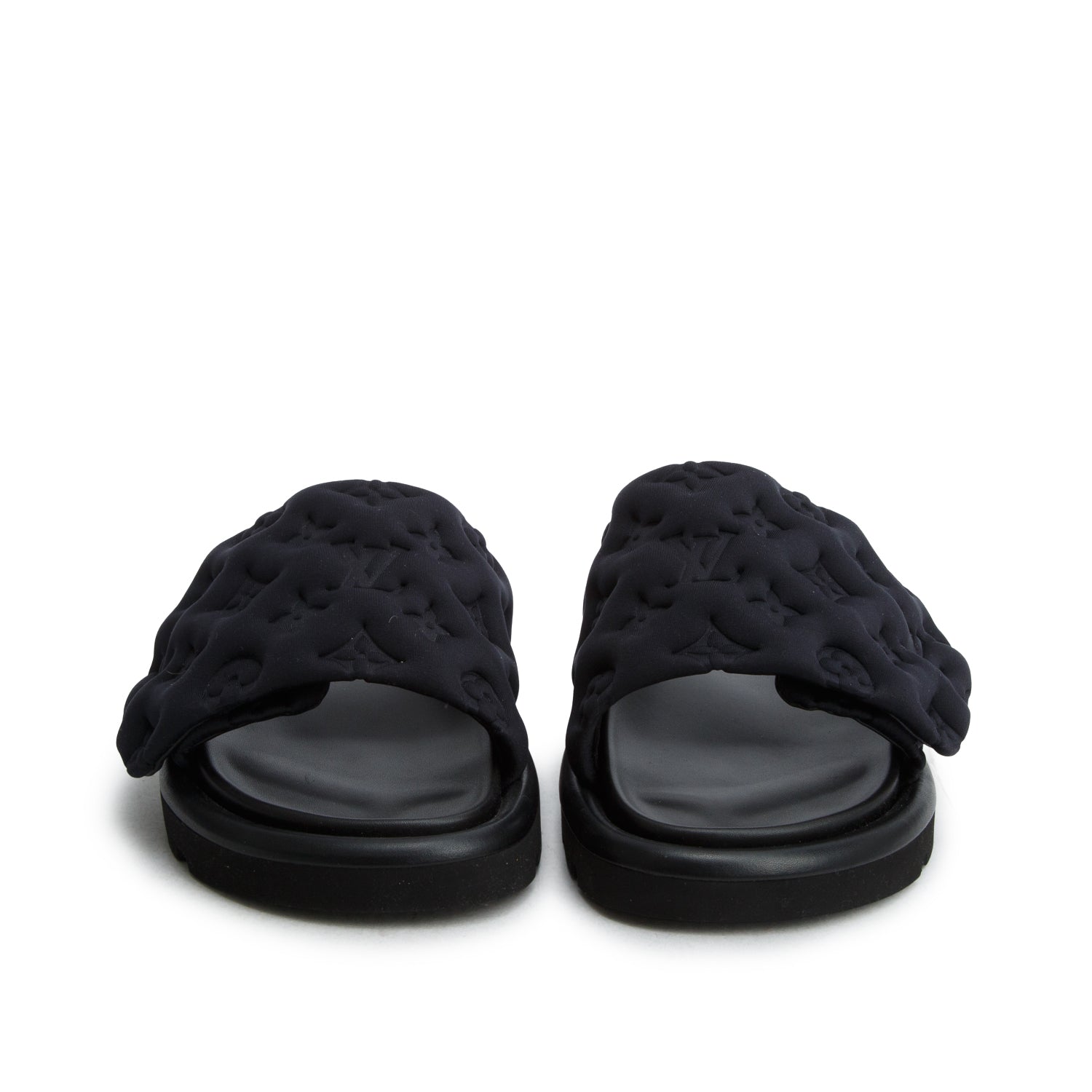 Louis Vuitton 2022 Black Monogram Nylon Pool Pillow Flat Comfort Mule, Size 36 w/ Box
