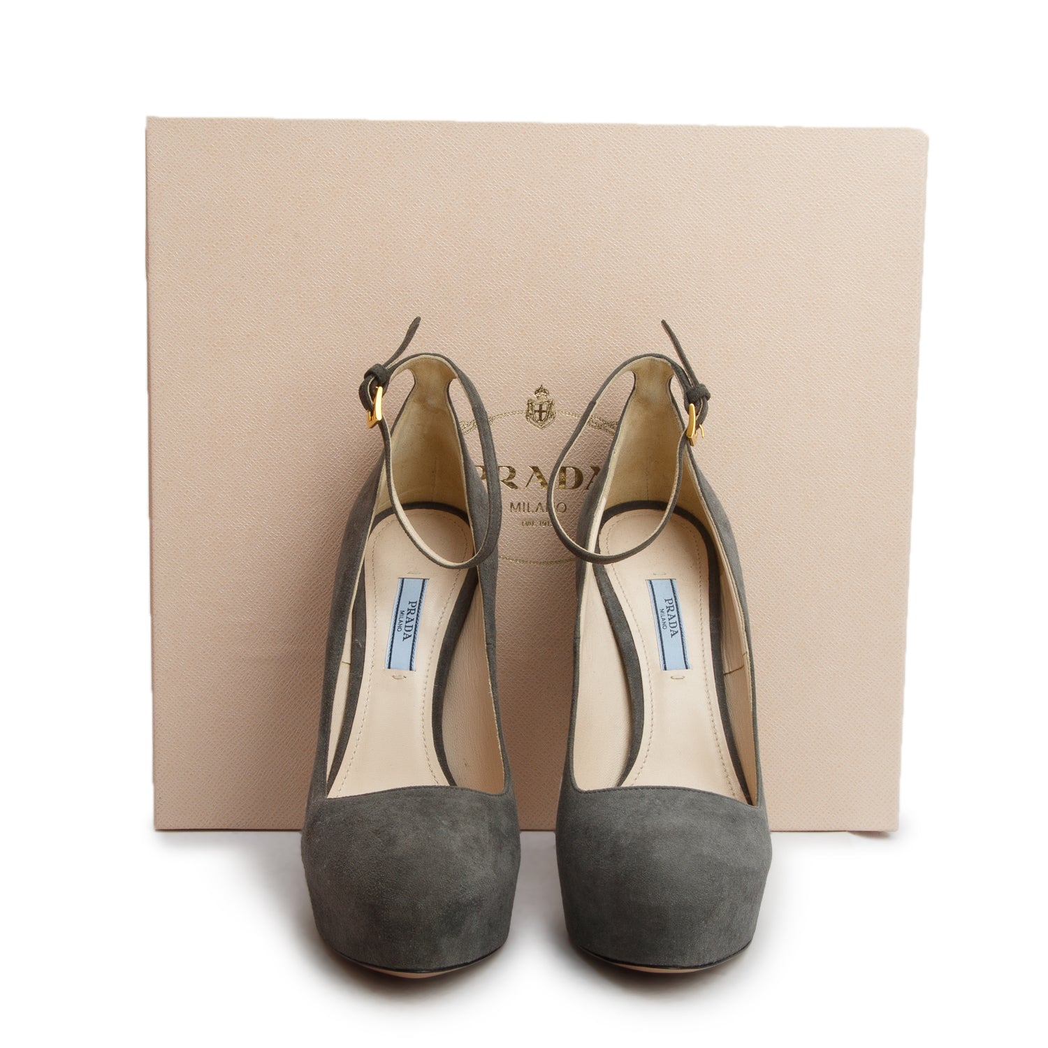 Prada Grey Suede Platform Pumps, Size 39 w/ Box
