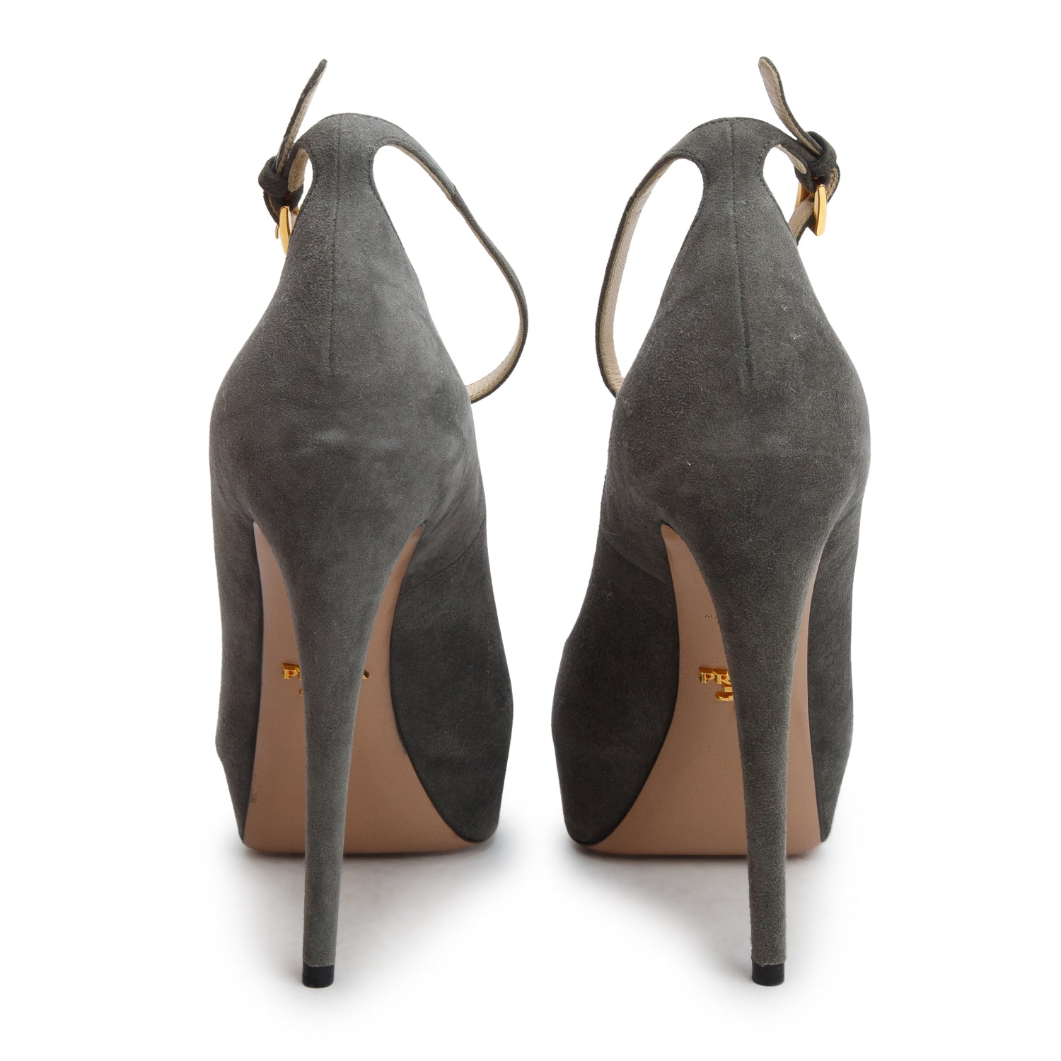 Prada Grey Suede Platform Pumps, Size 39 w/ Box